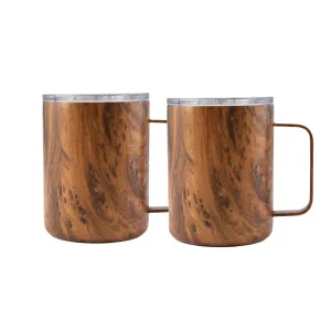 16 Oz Insulated Coffee Mugs, Set of 2, Wood
