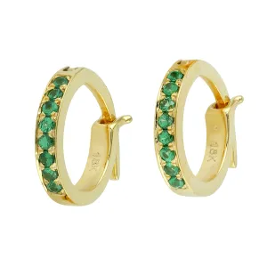 18K Yellow Gold Pave Tsavorite Minimal Huggie Earrings