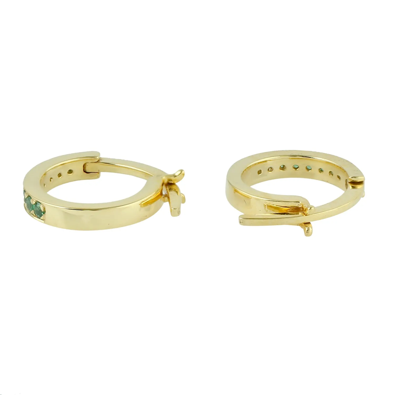 18K Yellow Gold Pave Tsavorite Minimal Huggie Earrings