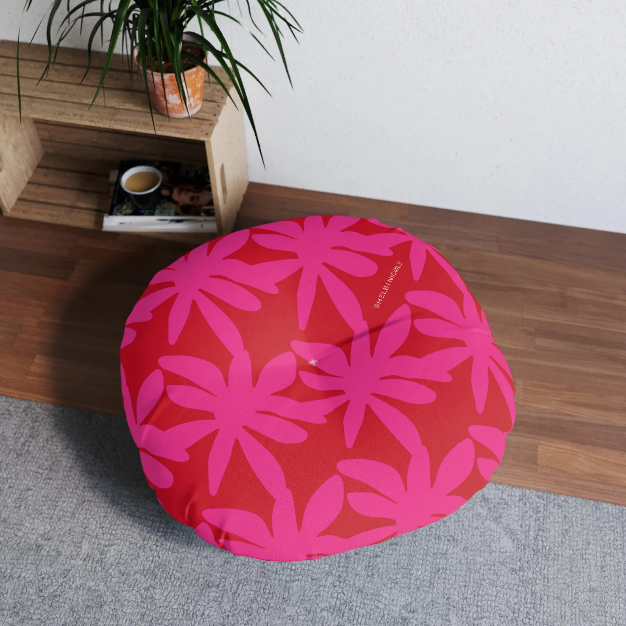 30" x 30" Shelbi Nicole Red Tufted Round Floor Pillow