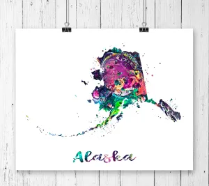 Alaska Map Watercolor Art Print - Unframed
