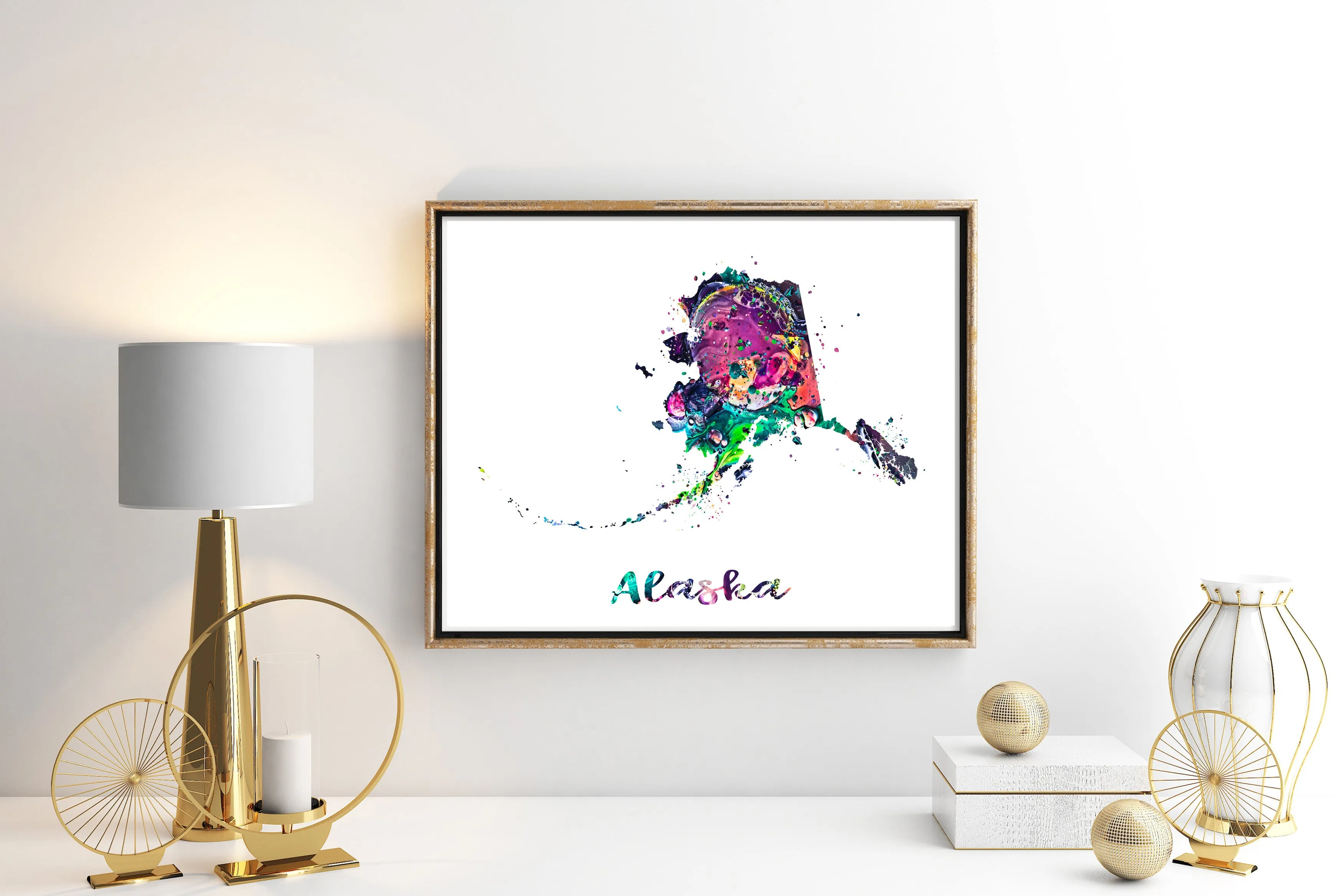 Alaska Map Watercolor Art Print - Unframed