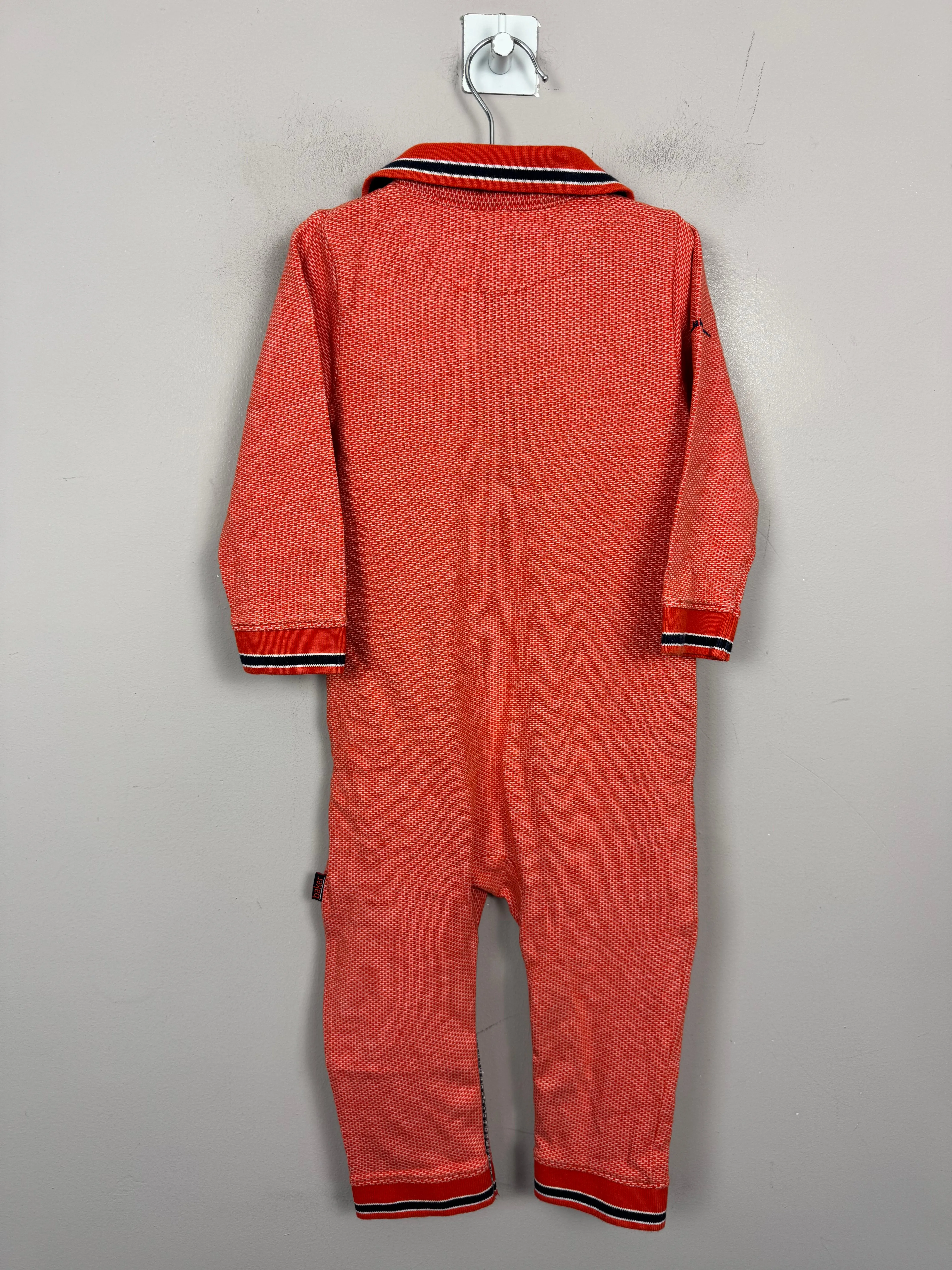 Baker orange polo romper 12-18m