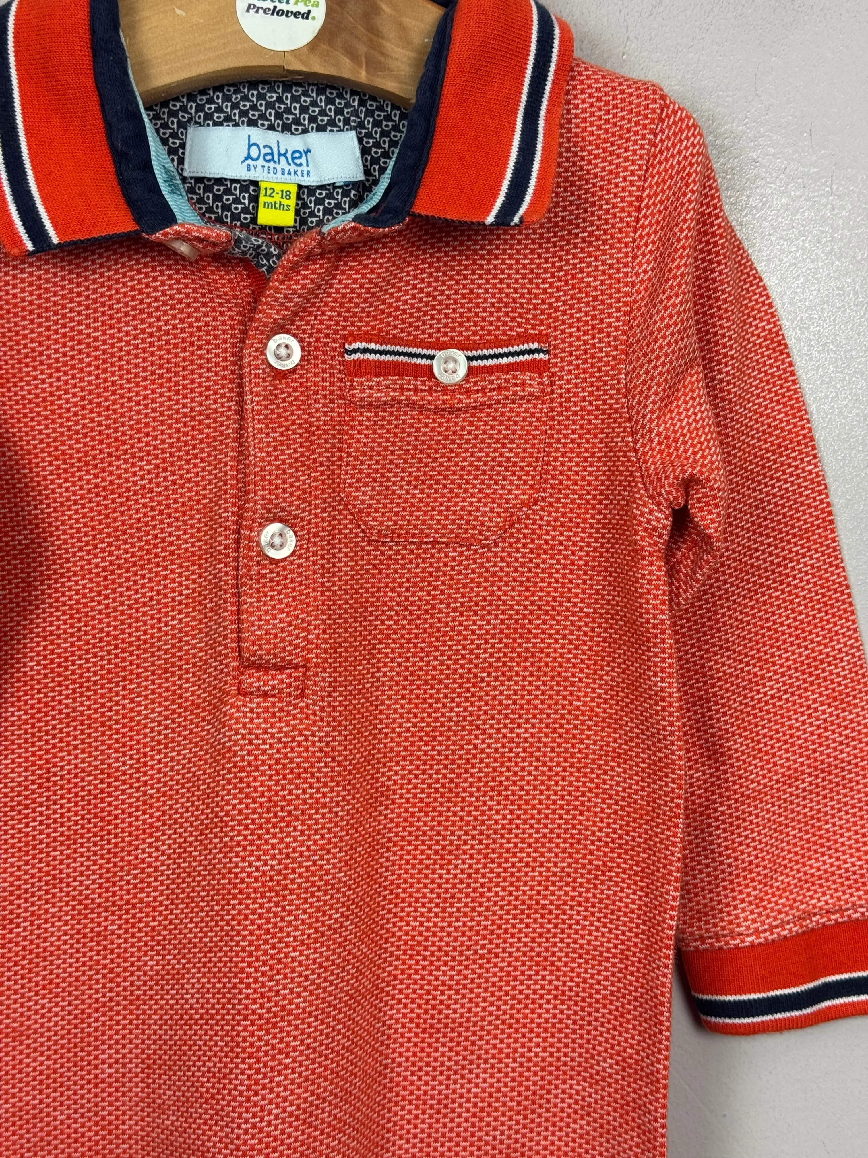 Baker orange polo romper 12-18m