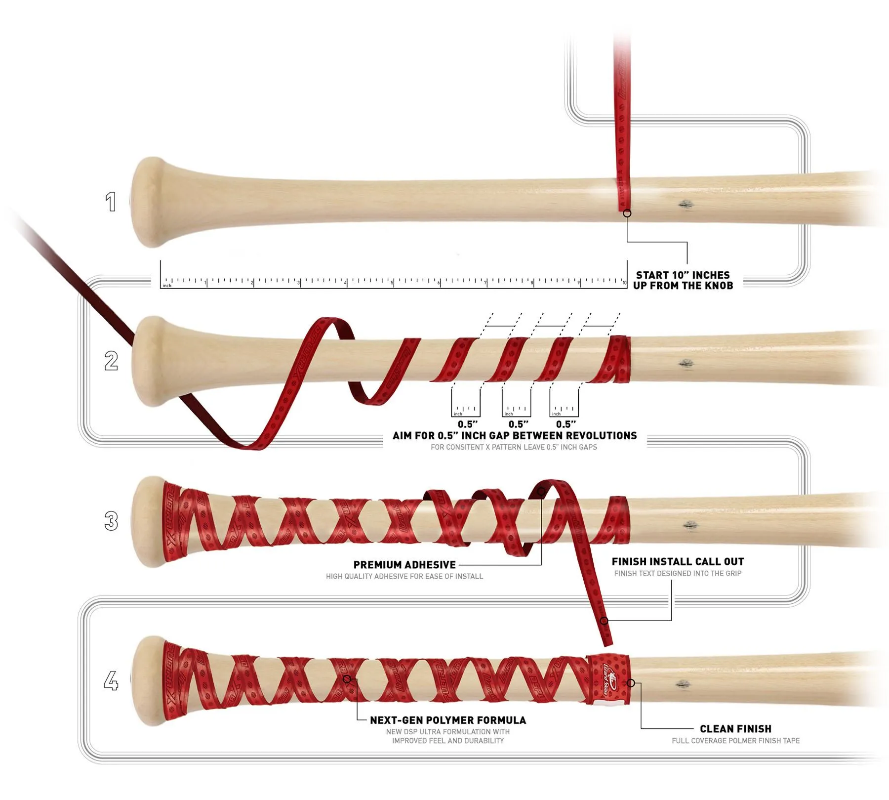 Bat Ultra X Grip Lizard Skins DSP .5 MM - MLB Cruzado Rojo