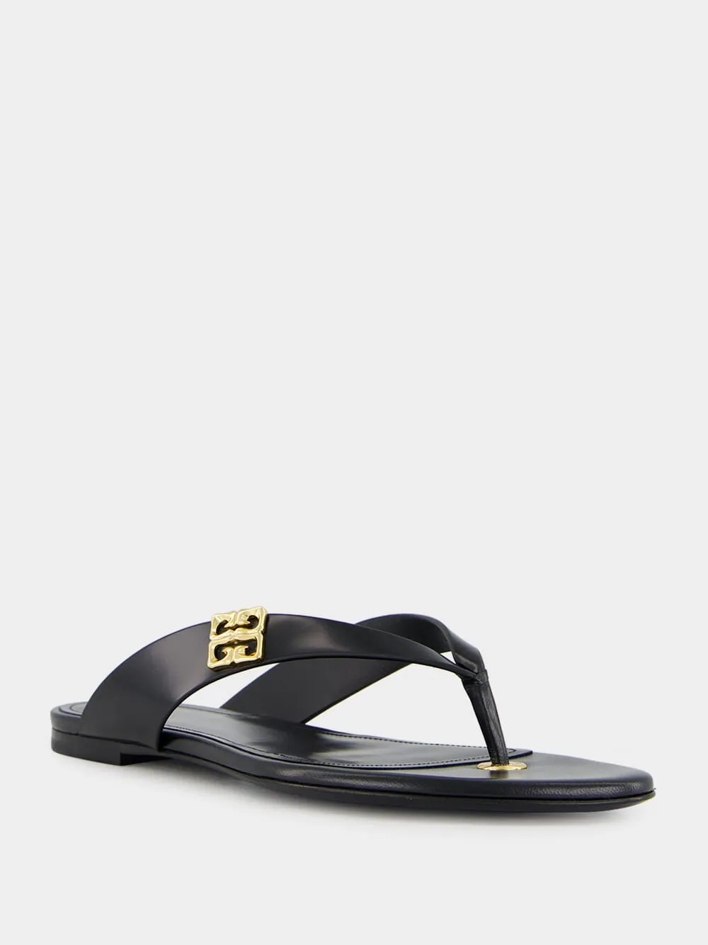 Black 4G Liquid Leather Tong Sandals