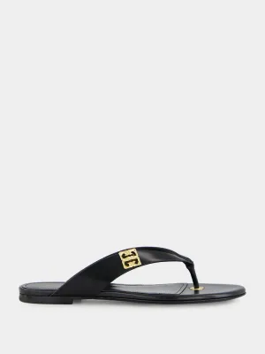Black 4G Liquid Leather Tong Sandals