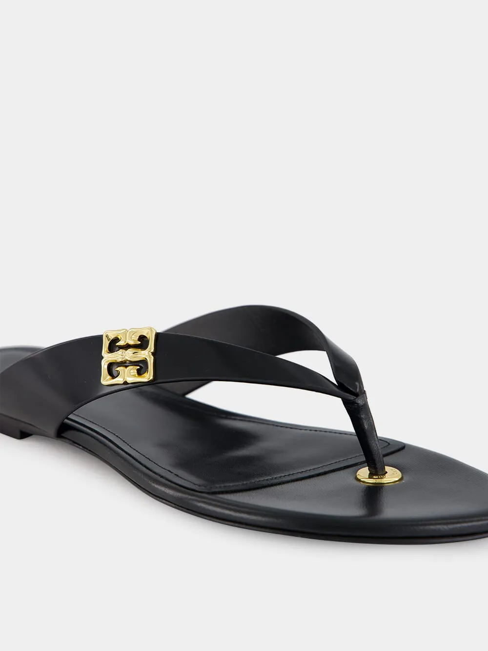 Black 4G Liquid Leather Tong Sandals