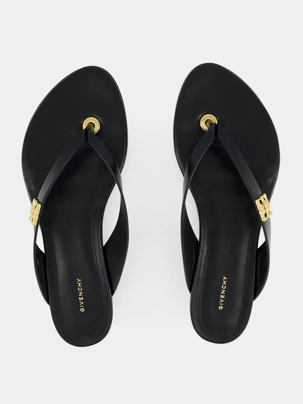 Black 4G Liquid Leather Tong Sandals