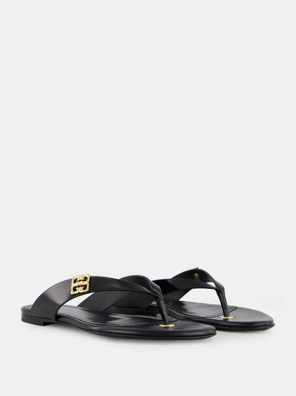 Black 4G Liquid Leather Tong Sandals