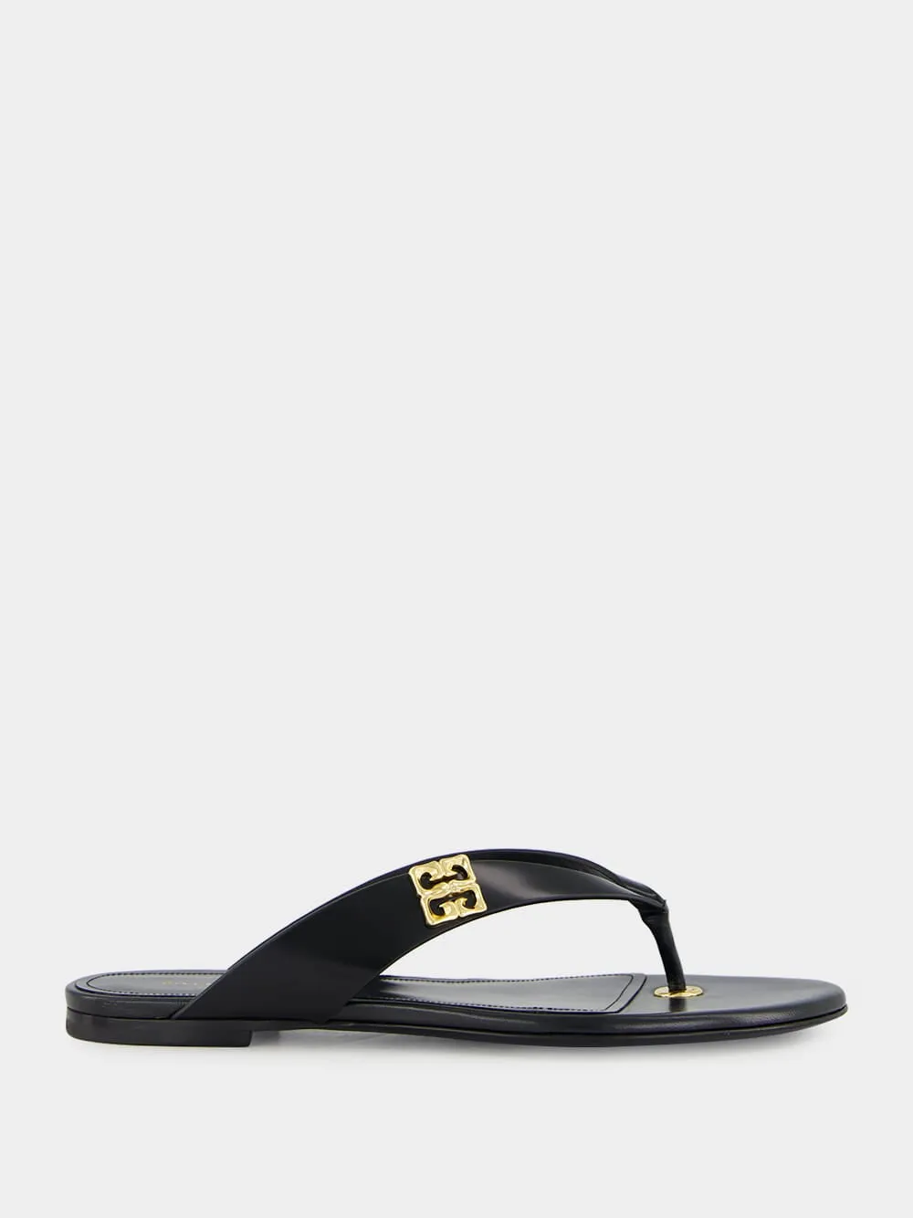 Black 4G Liquid Leather Tong Sandals