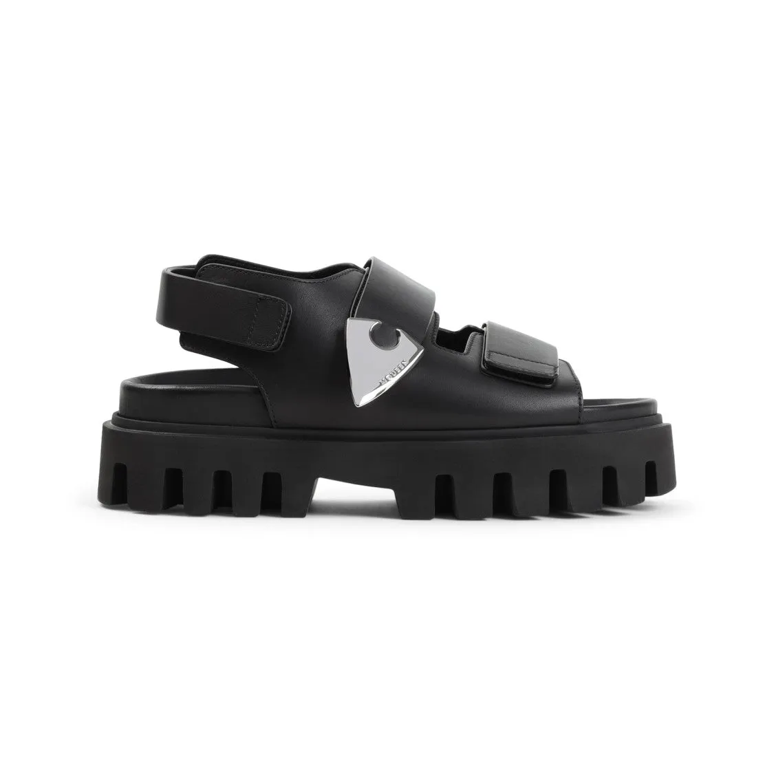 Black Leather And Rubber Sandals