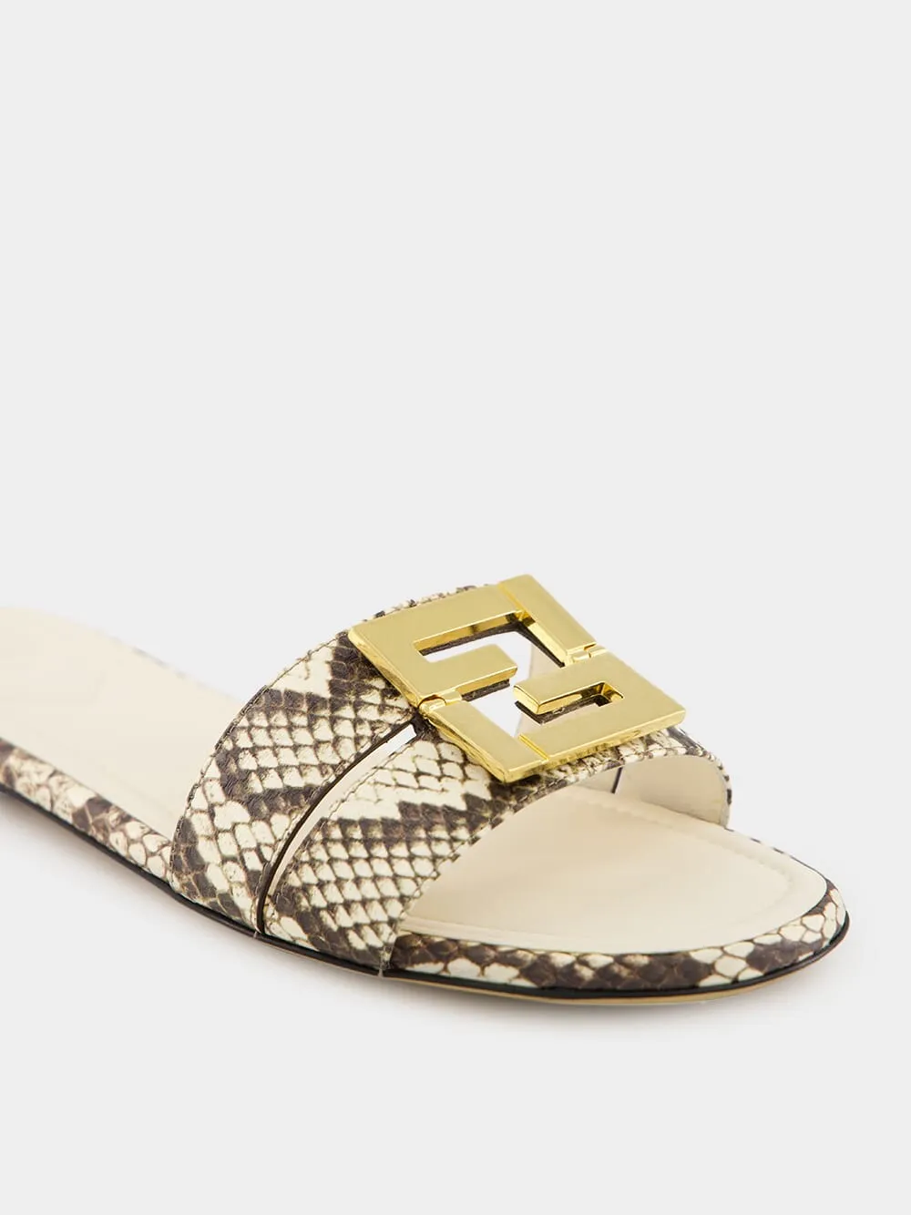 Brown Eel Leather Flat Sandals