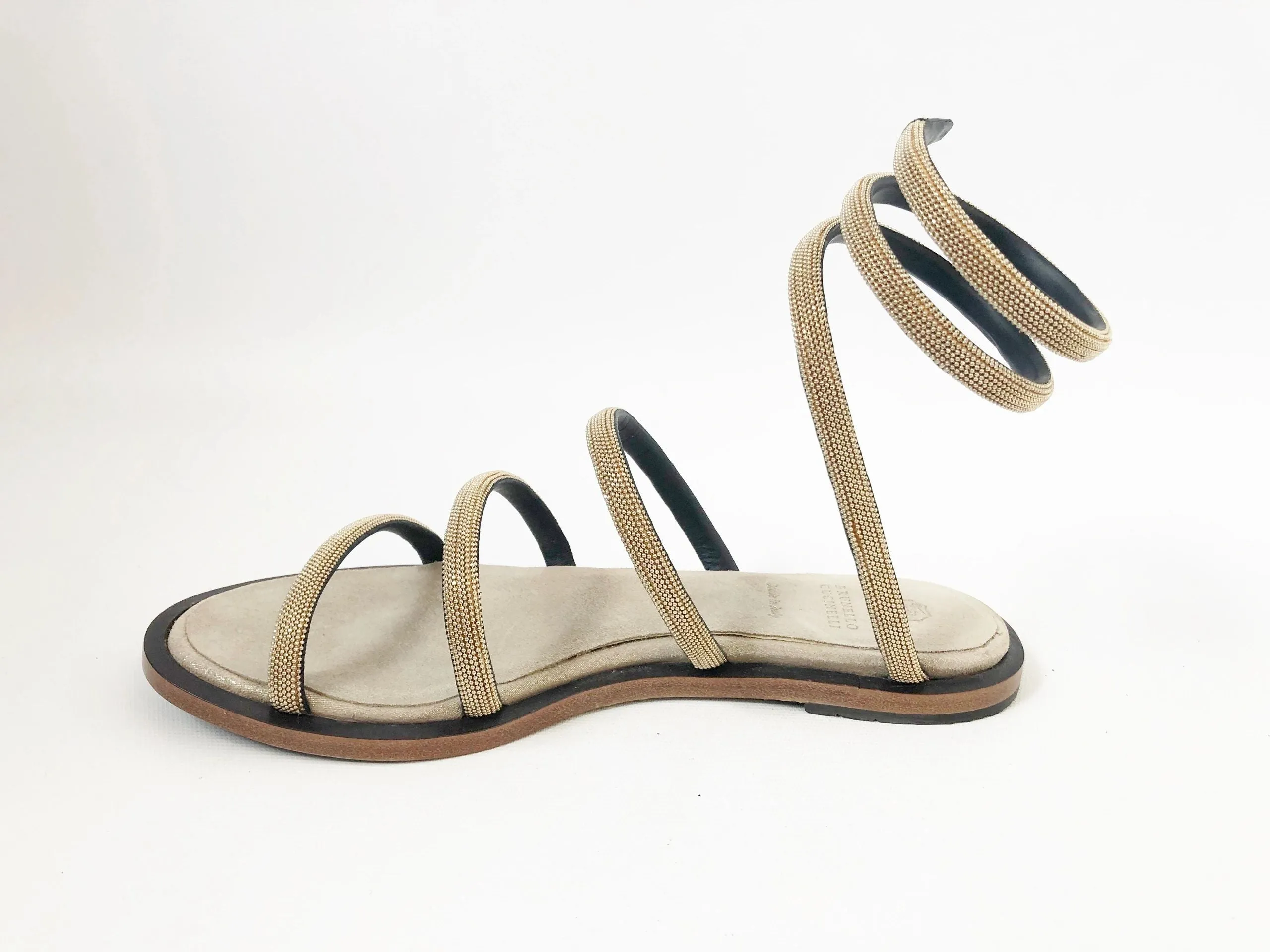 Brunello Cucinelli Gold Monili Wrap Around Sandal Size 38 It (8 Us)