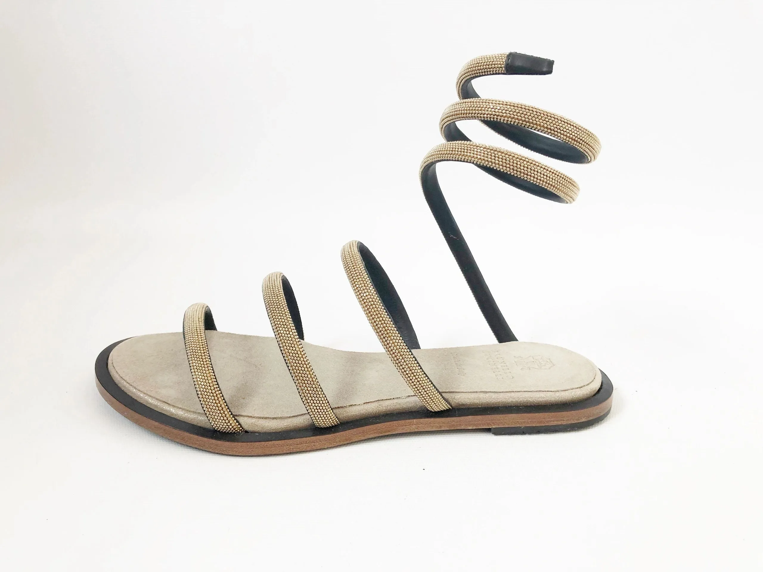Brunello Cucinelli Gold Monili Wrap Around Sandal Size 38 It (8 Us)