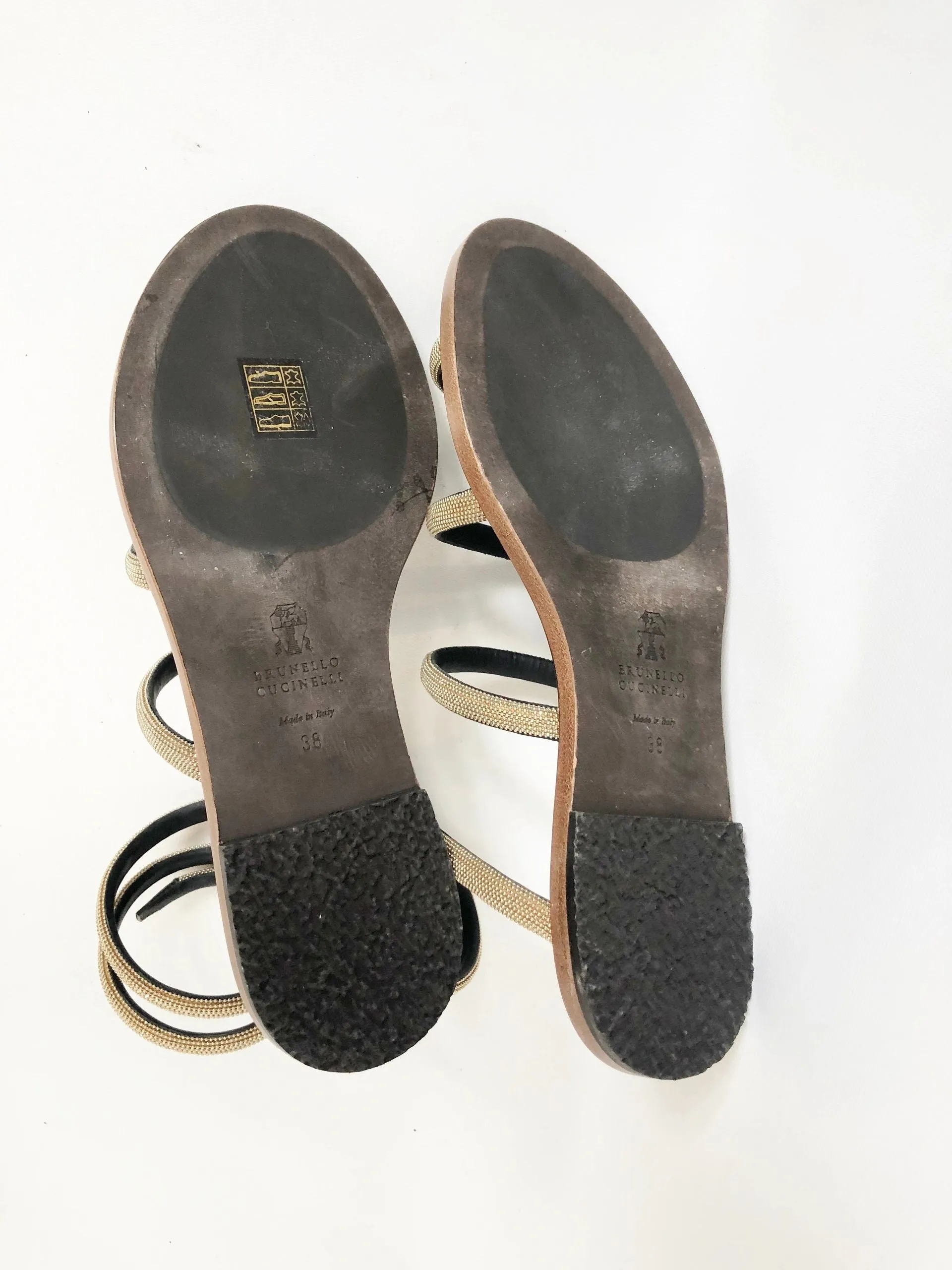 Brunello Cucinelli Gold Monili Wrap Around Sandal Size 38 It (8 Us)