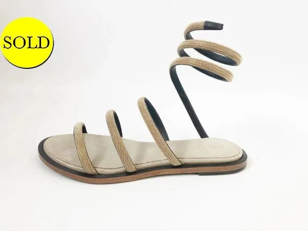 Brunello Cucinelli Gold Monili Wrap Around Sandal Size 38 It (8 Us)
