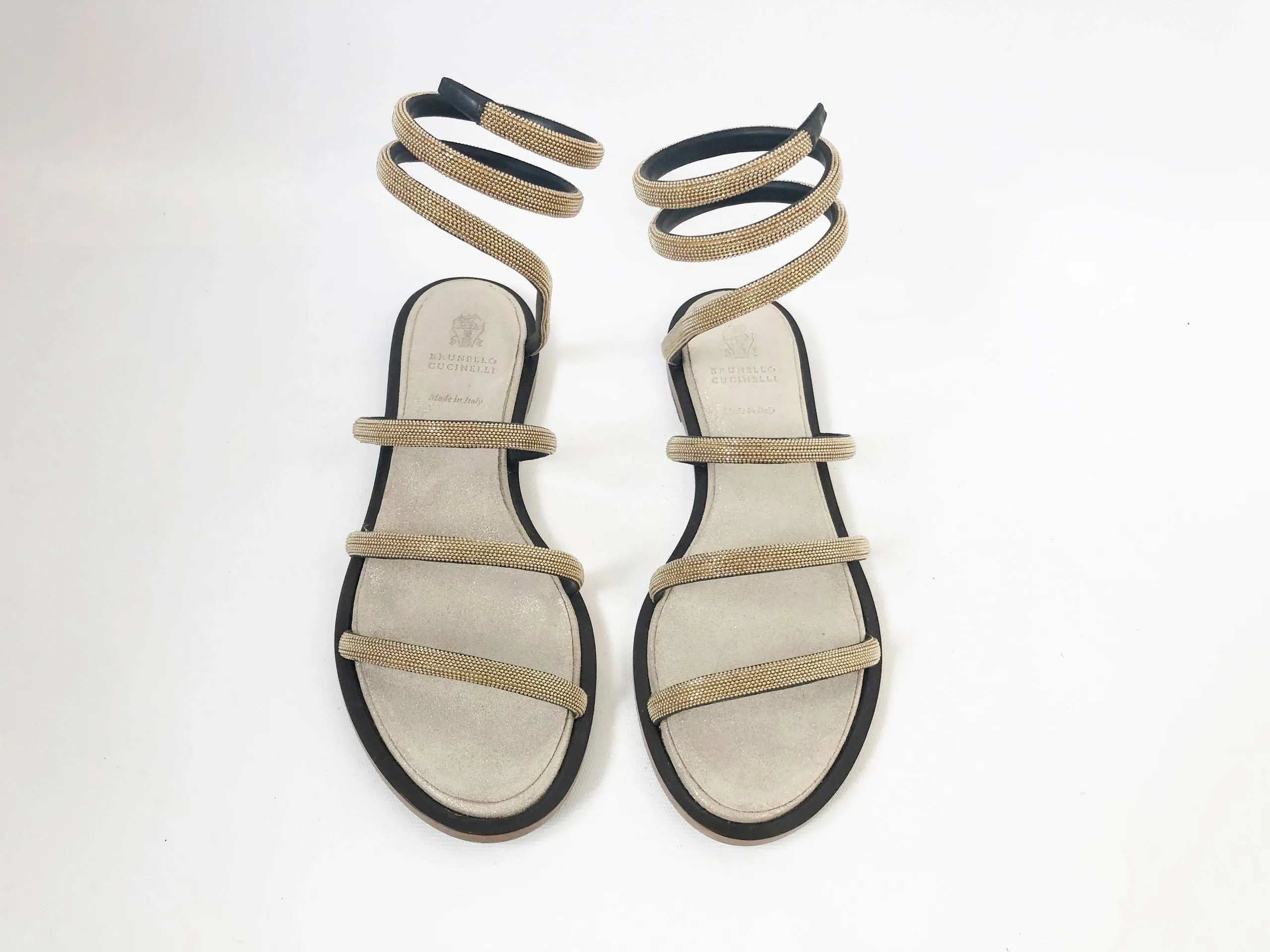 Brunello Cucinelli Gold Monili Wrap Around Sandal Size 38 It (8 Us)