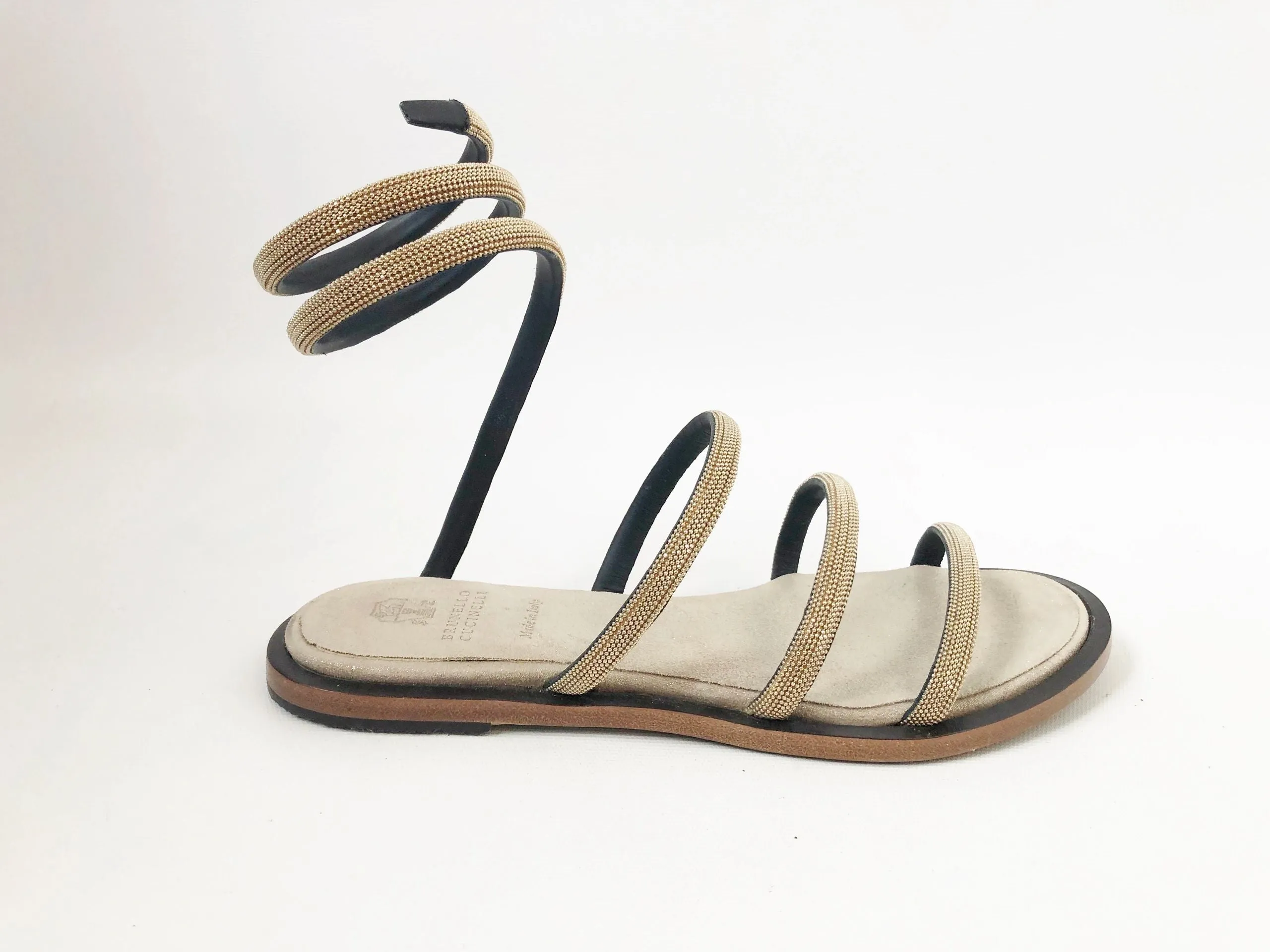 Brunello Cucinelli Gold Monili Wrap Around Sandal Size 38 It (8 Us)