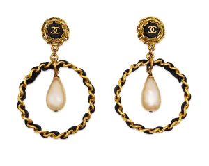 Chanel Vintage Rare XL Classic Pearl & Chain Hoops
