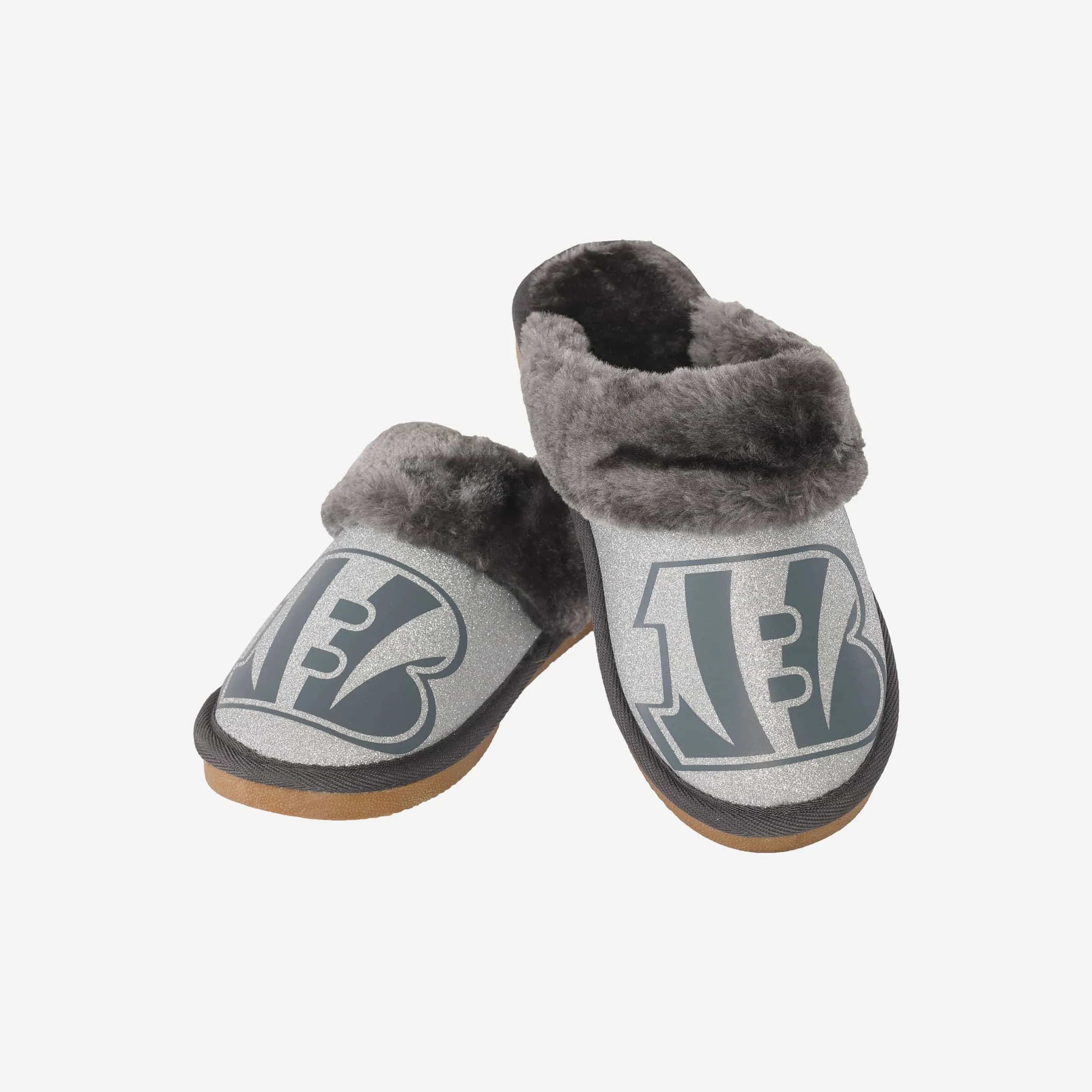 Cincinnati Bengals Womens Glitter Open Back Fur Moccasin Slipper