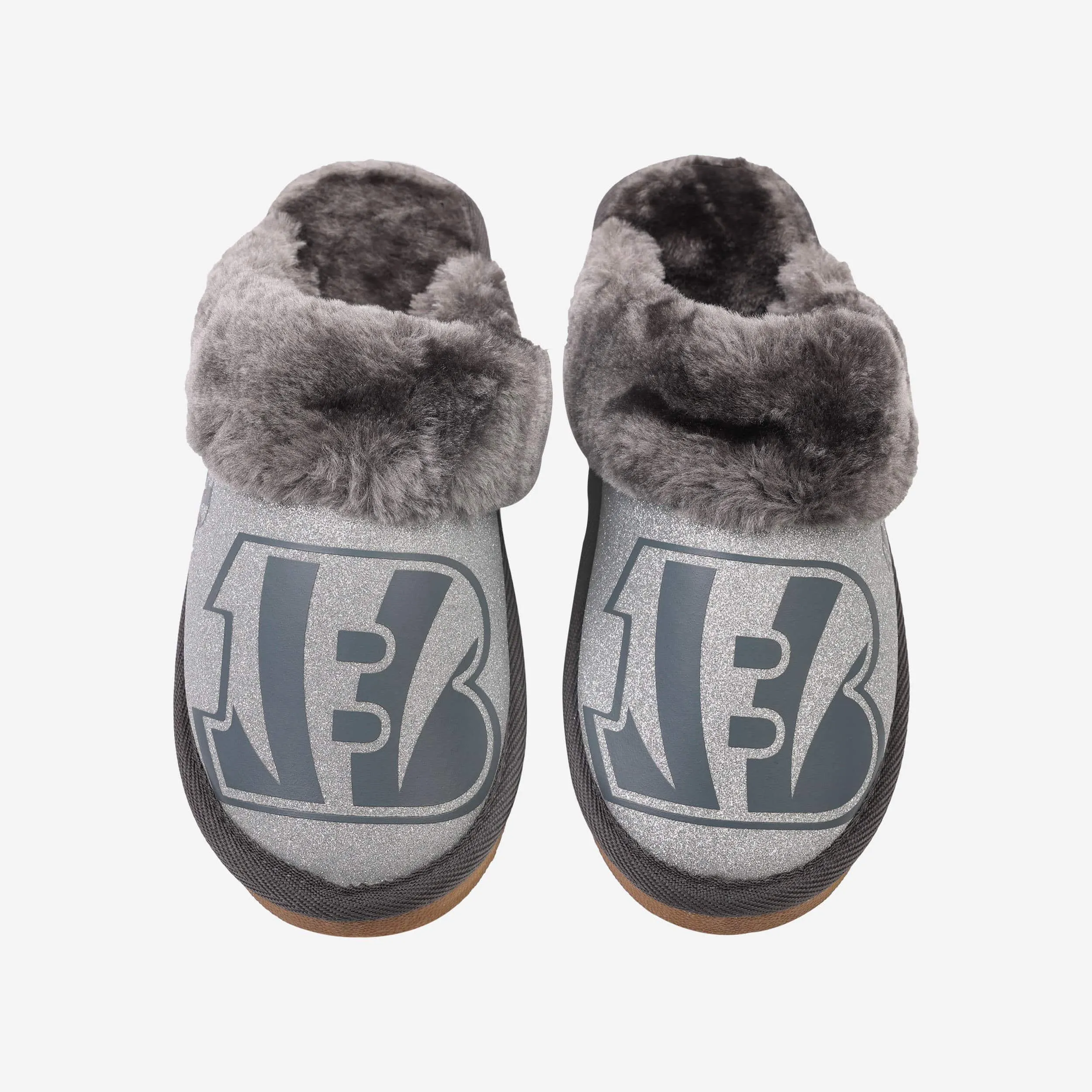 Cincinnati Bengals Womens Glitter Open Back Fur Moccasin Slipper