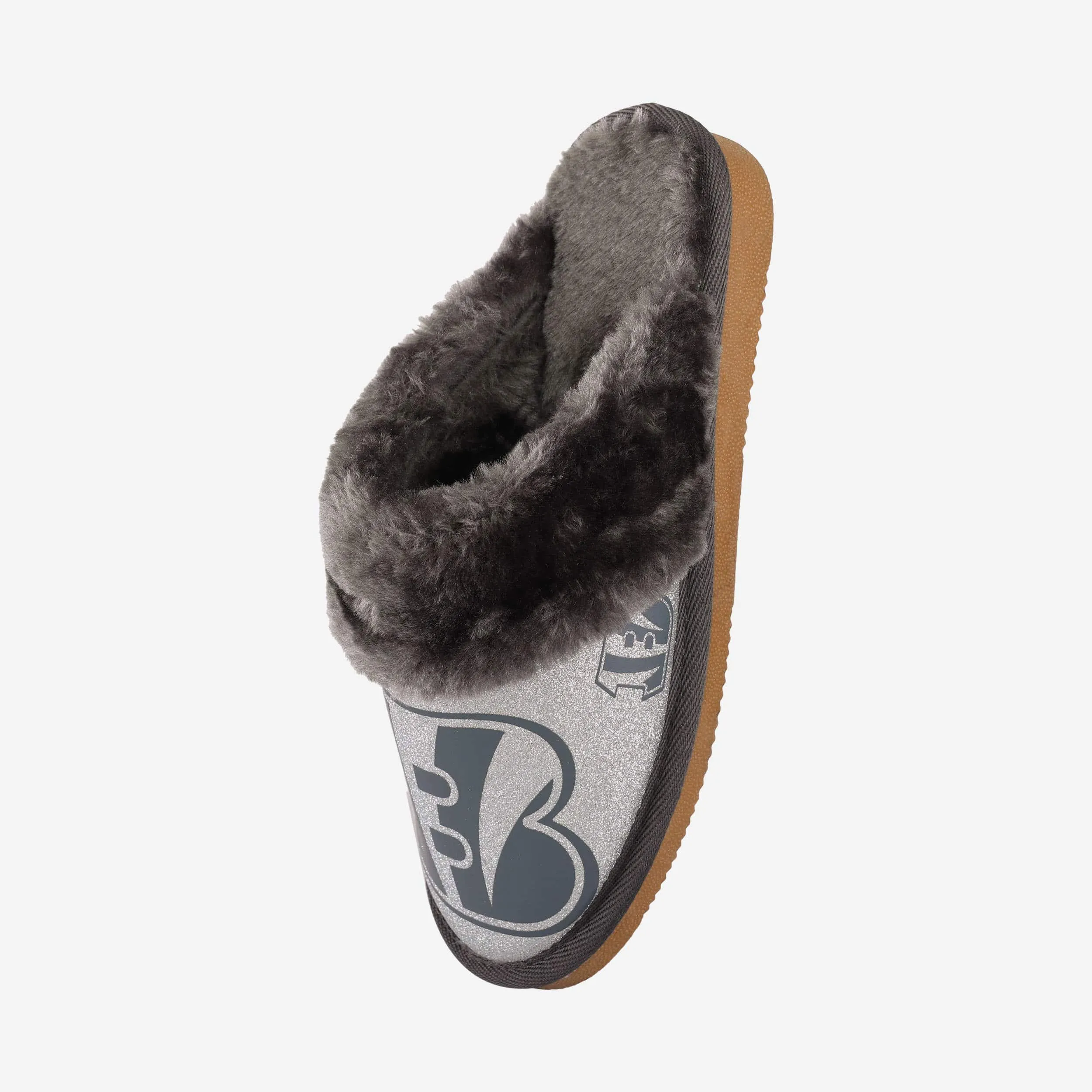 Cincinnati Bengals Womens Glitter Open Back Fur Moccasin Slipper