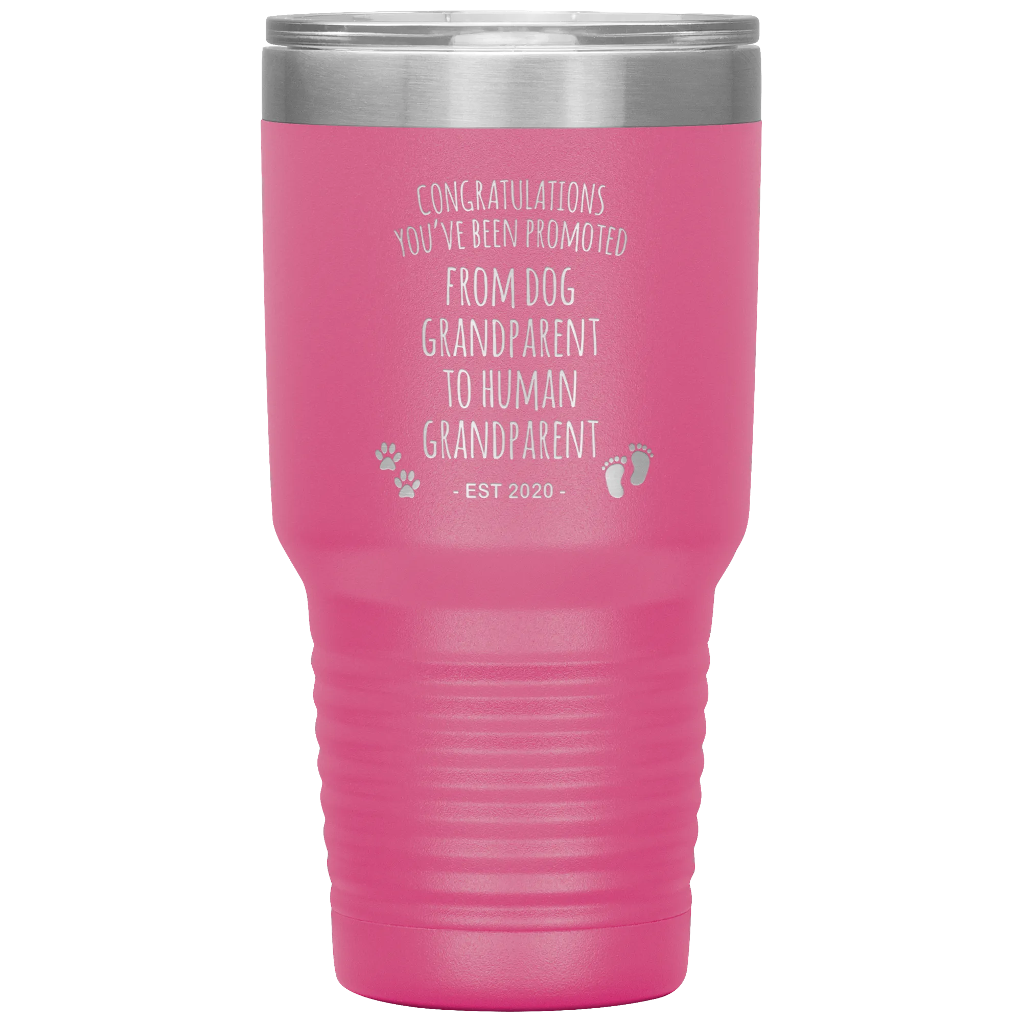 Dog Grandparent To Human Grandparent Est 2020 Pregnancy Reveal First Time Grandma Gift Promoted to Grandparent Tumbler Travel Coffee Cup BPA Free