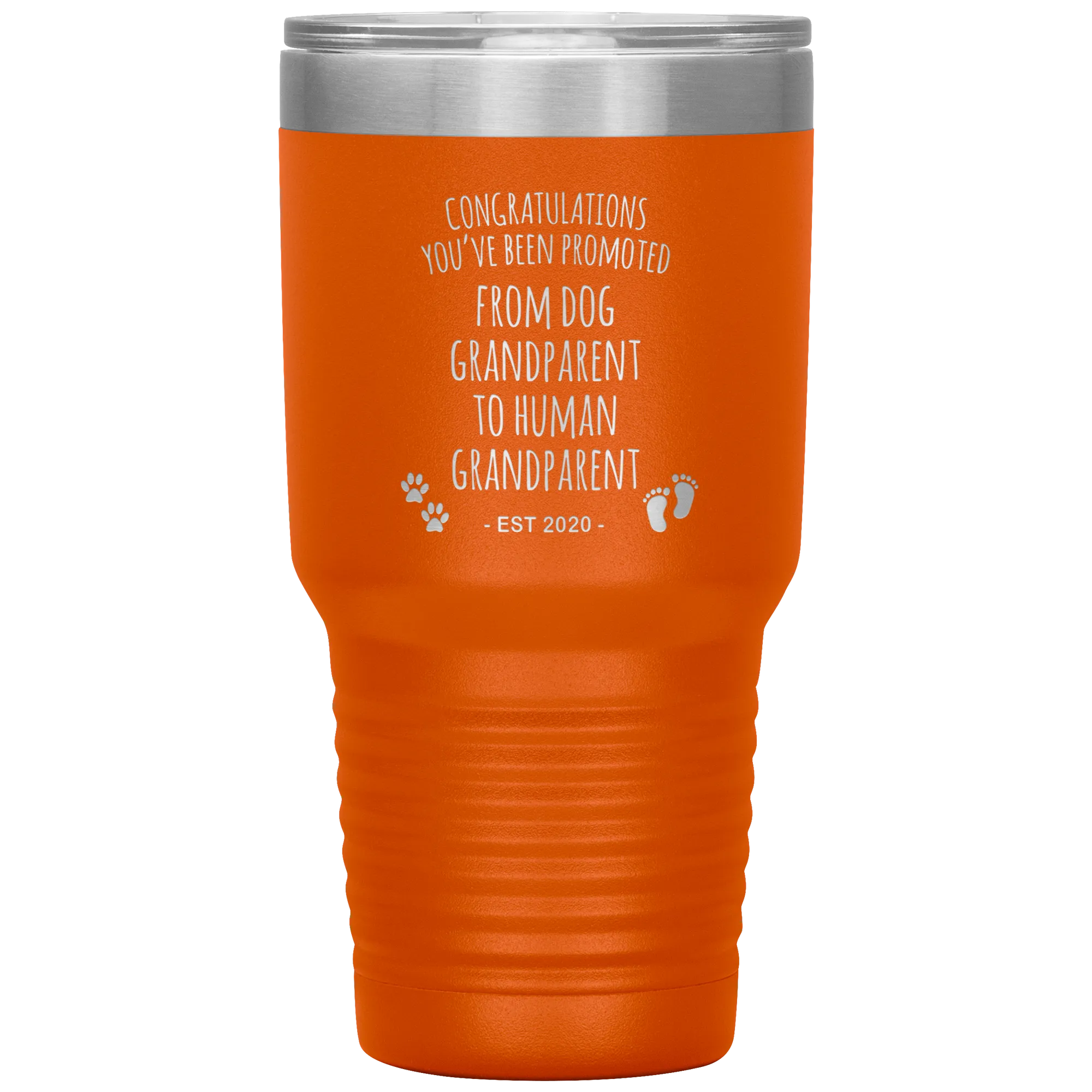 Dog Grandparent To Human Grandparent Est 2020 Pregnancy Reveal First Time Grandma Gift Promoted to Grandparent Tumbler Travel Coffee Cup BPA Free