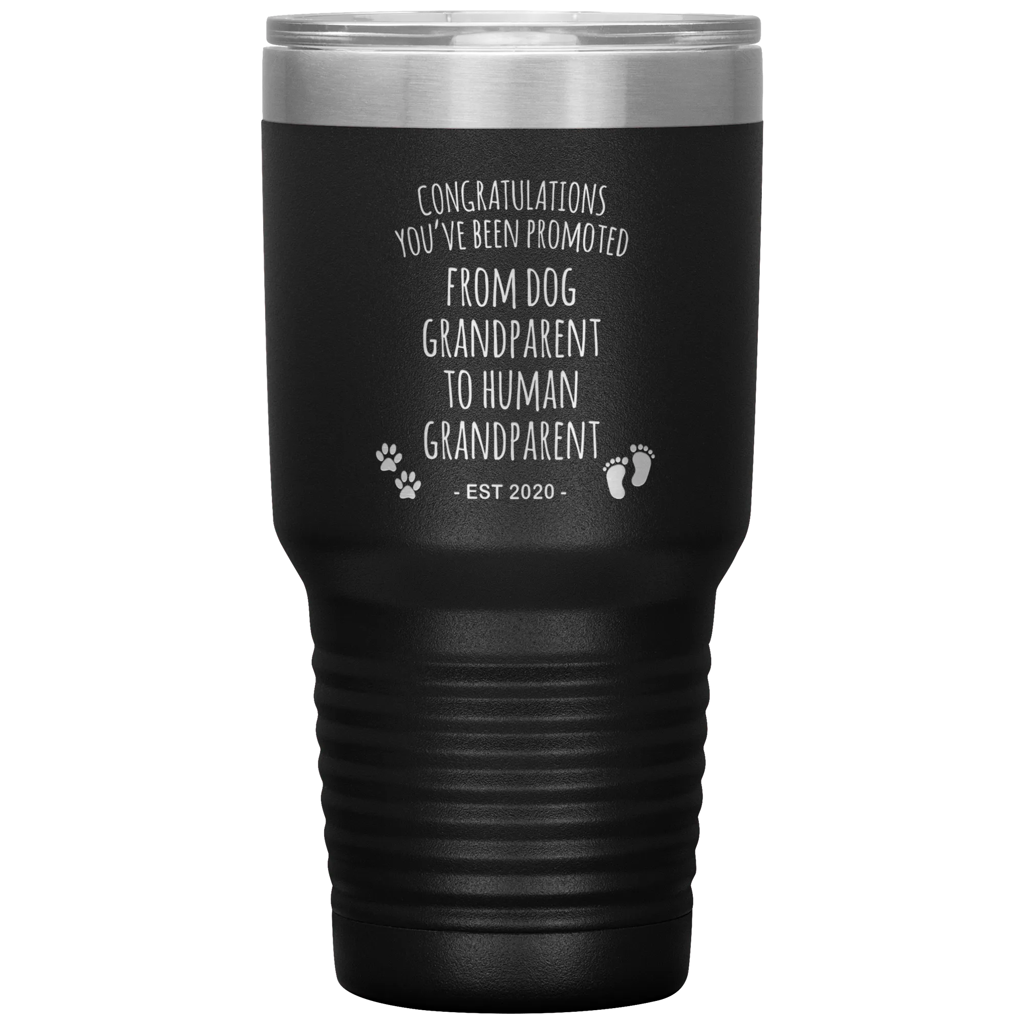 Dog Grandparent To Human Grandparent Est 2020 Pregnancy Reveal First Time Grandma Gift Promoted to Grandparent Tumbler Travel Coffee Cup BPA Free