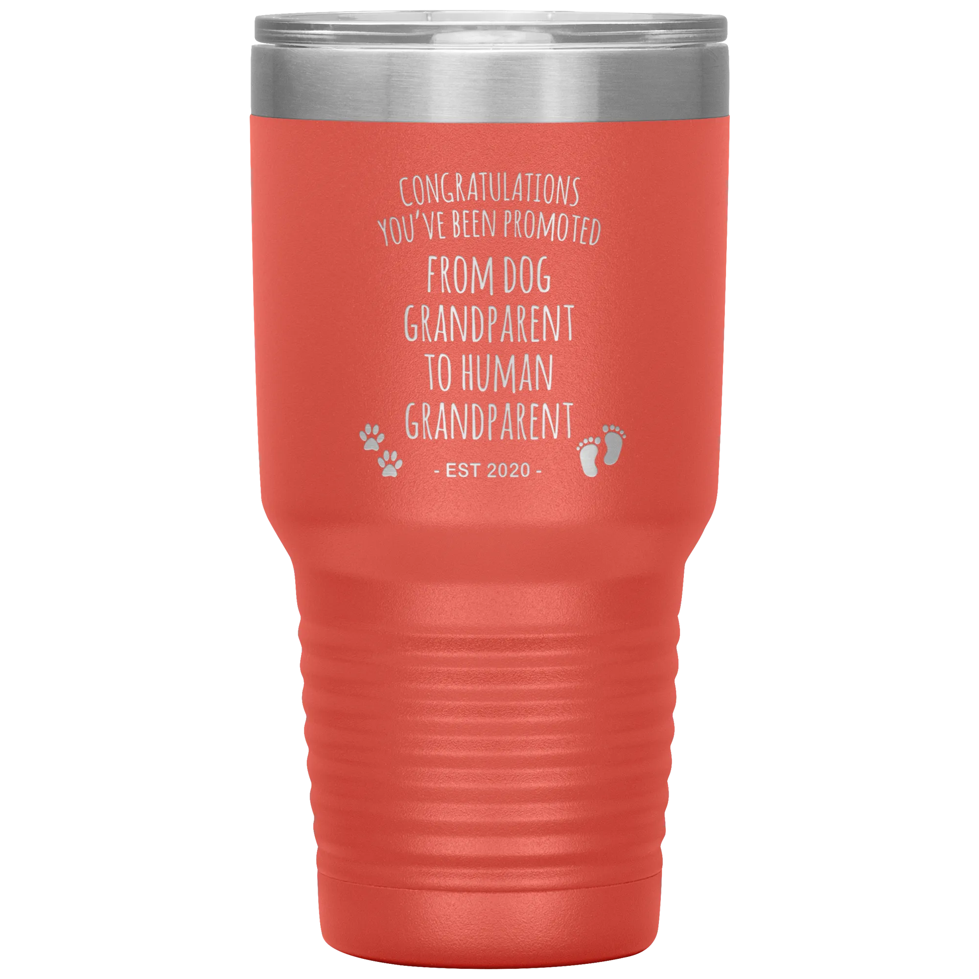 Dog Grandparent To Human Grandparent Est 2020 Pregnancy Reveal First Time Grandma Gift Promoted to Grandparent Tumbler Travel Coffee Cup BPA Free