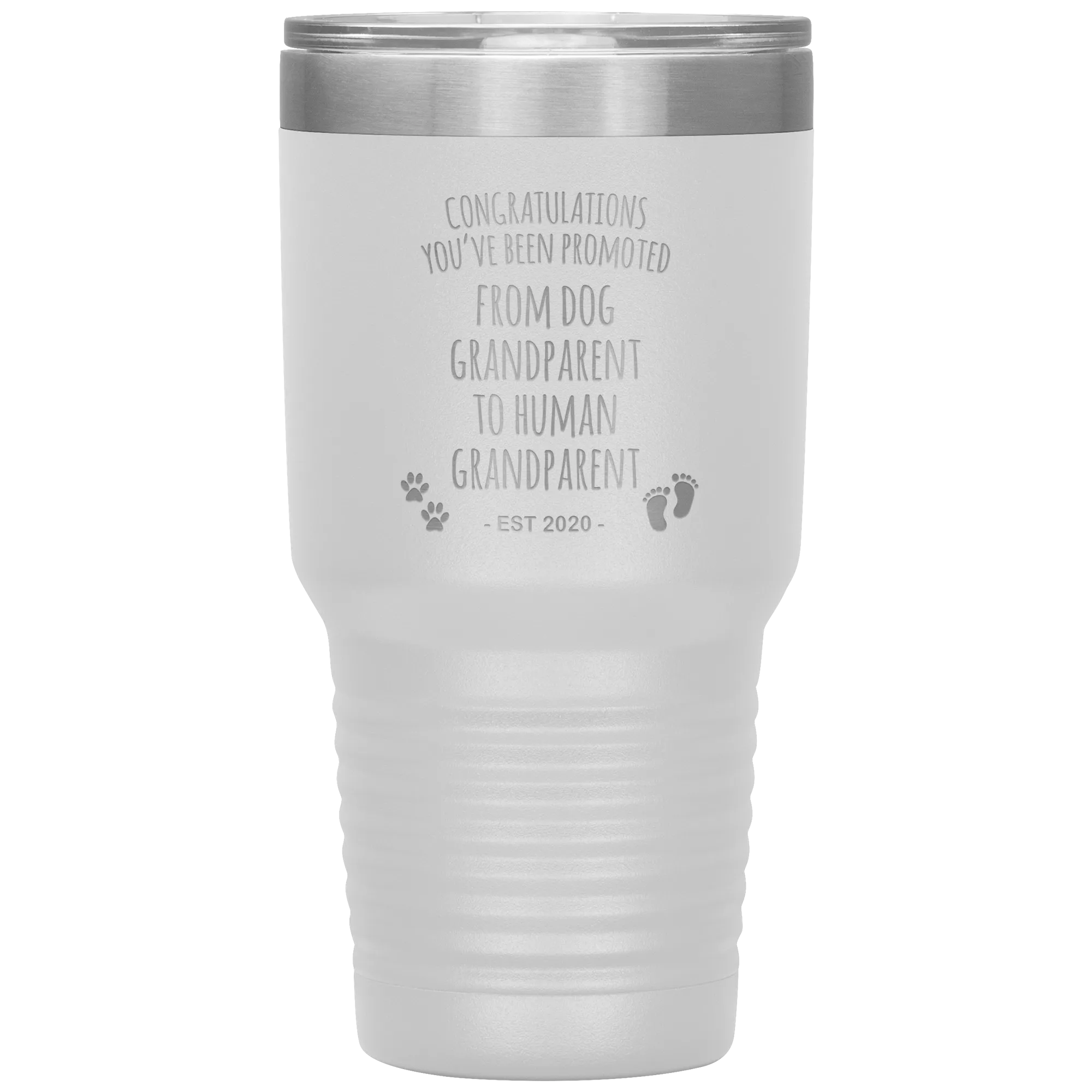 Dog Grandparent To Human Grandparent Est 2020 Pregnancy Reveal First Time Grandma Gift Promoted to Grandparent Tumbler Travel Coffee Cup BPA Free