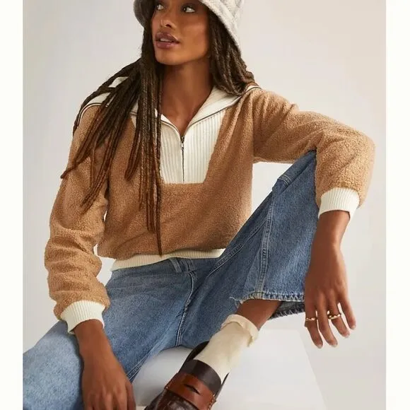 Dolan Left Coast Sherpa Quarter-Zip Jumper | Anthropologie | Size: Medium
