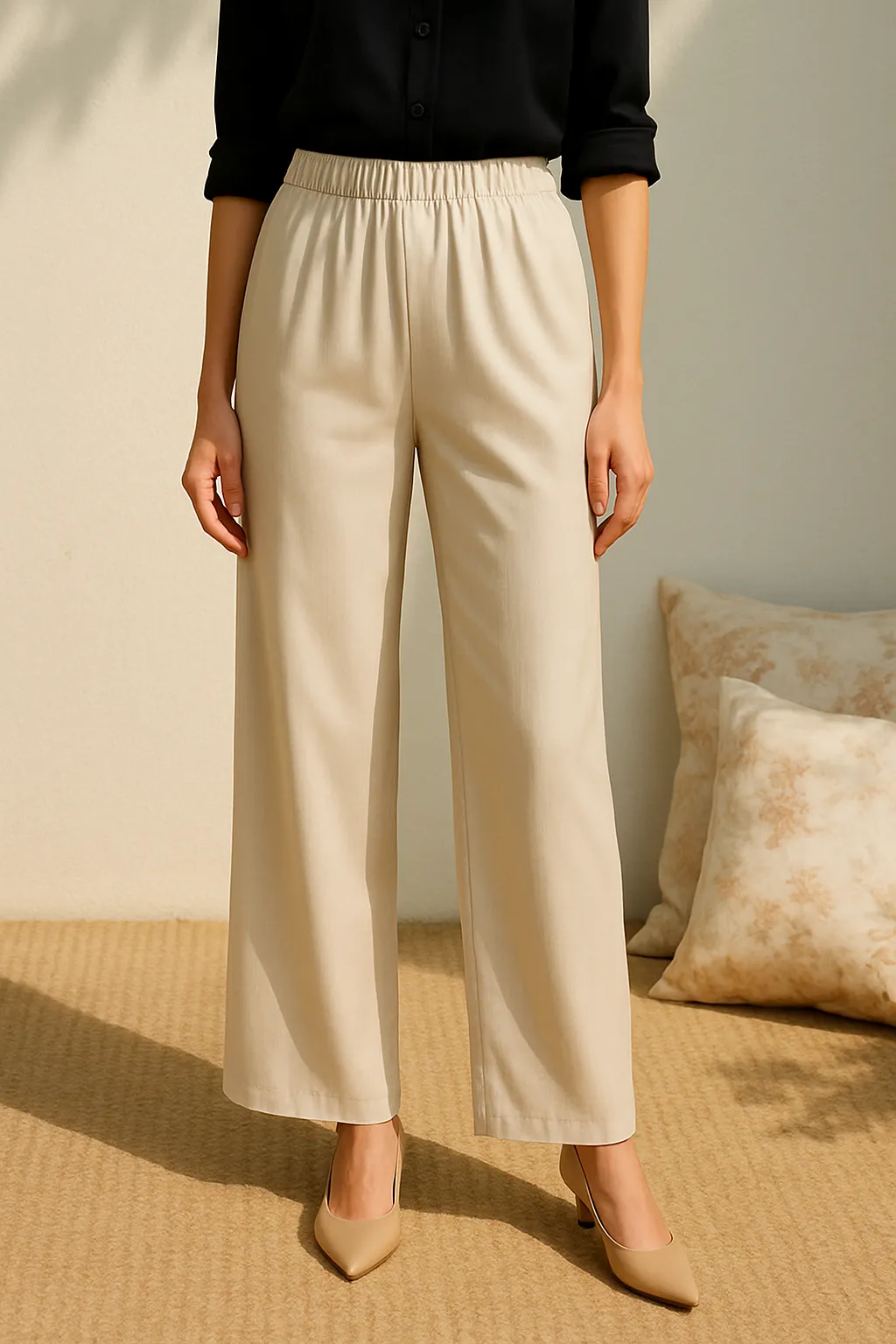 Essential ESMARA Comfort Wide-Leg Trousers – Cream