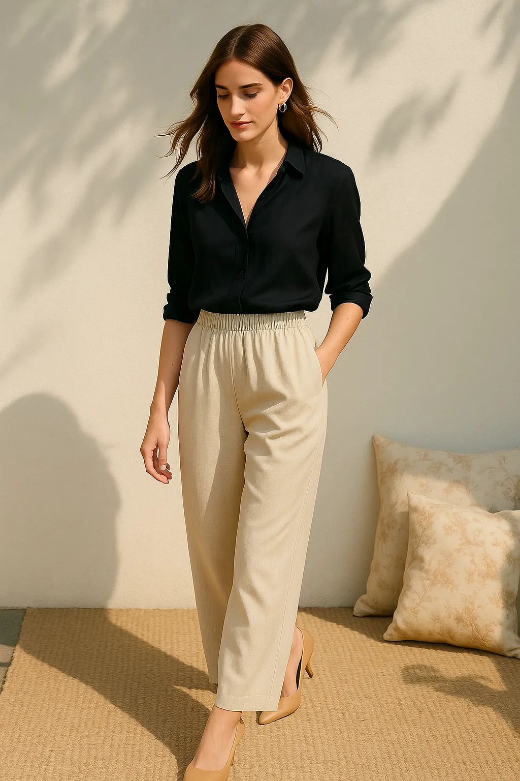 Essential ESMARA Comfort Wide-Leg Trousers – Cream