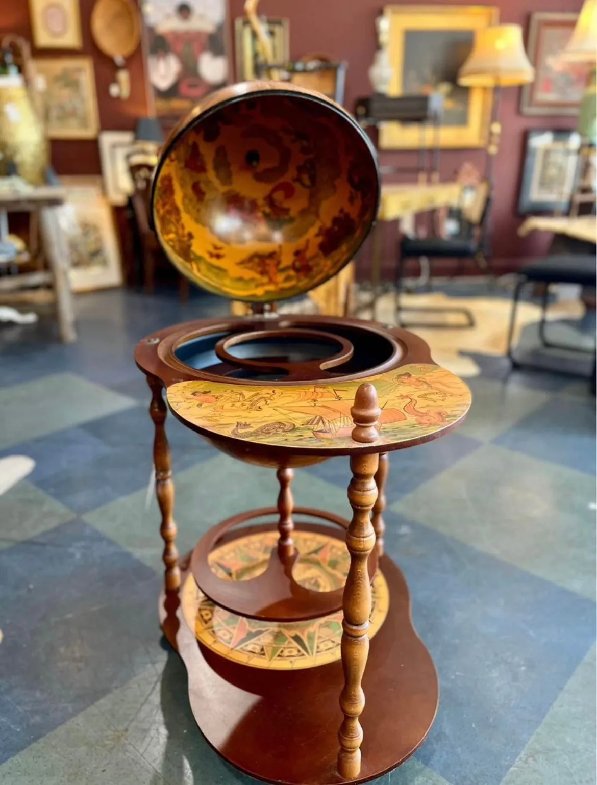 F&F Real Large Vintage Zoffoli Globe Bar Cart