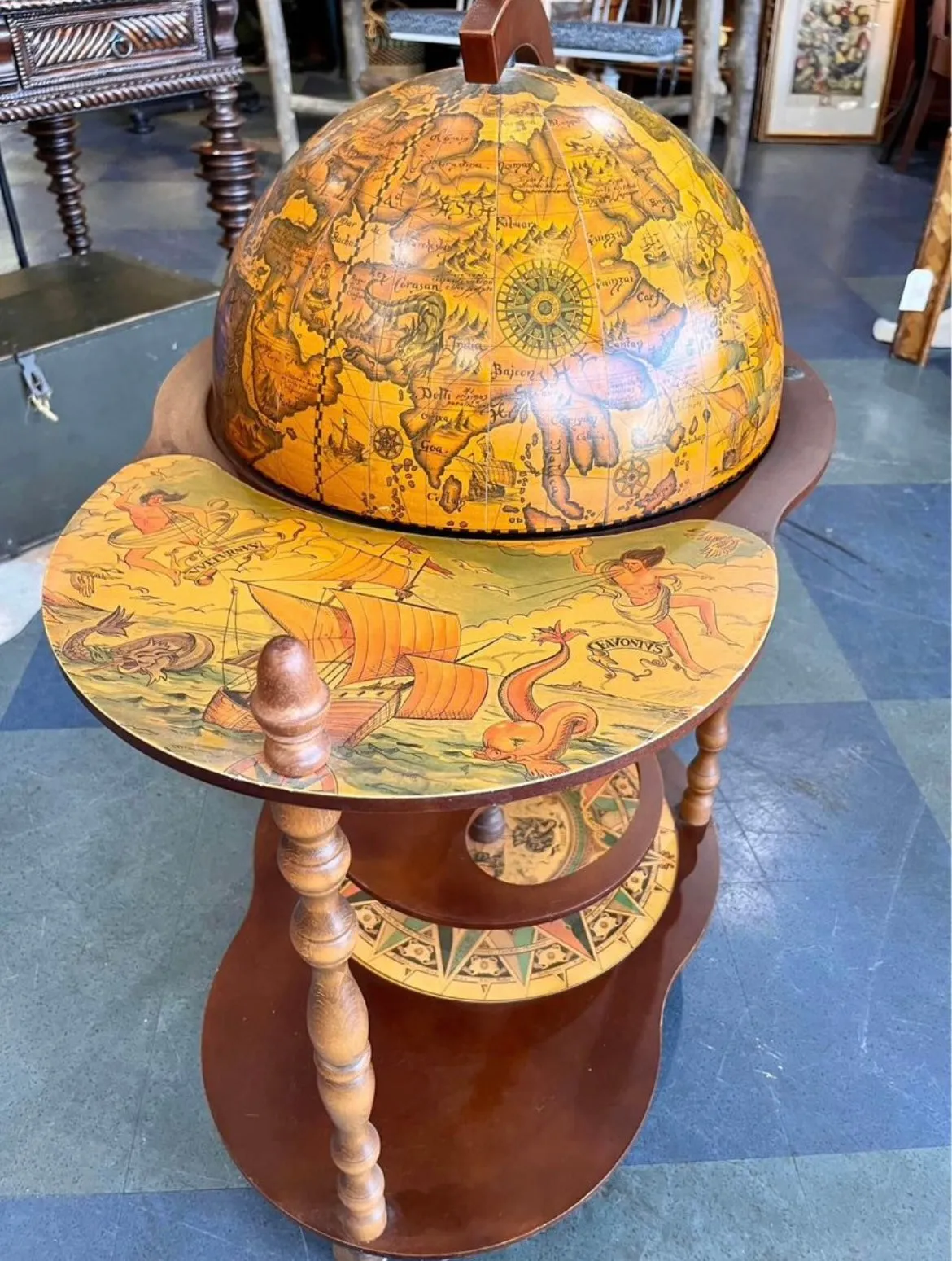 F&F Real Large Vintage Zoffoli Globe Bar Cart