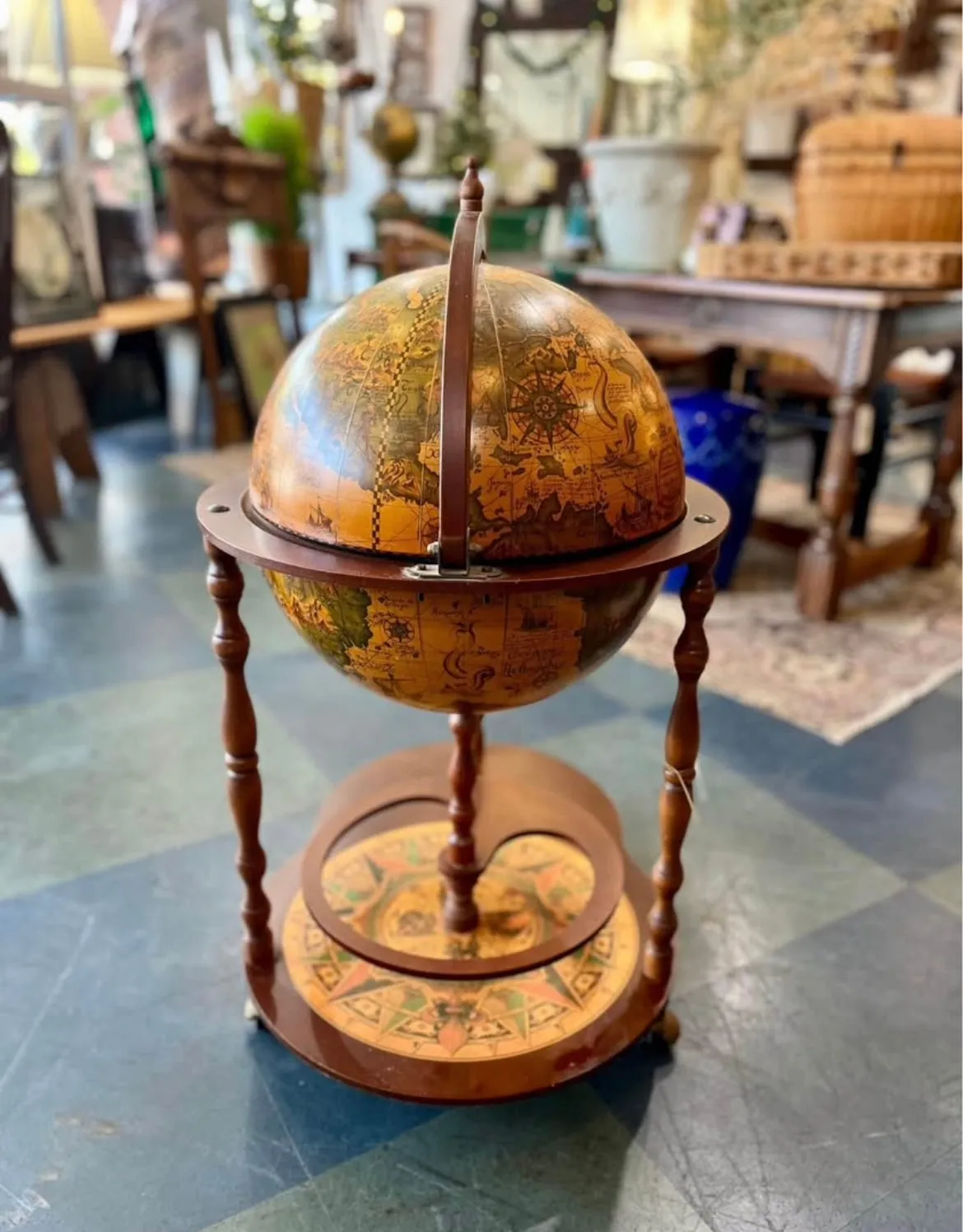 F&F Real Large Vintage Zoffoli Globe Bar Cart
