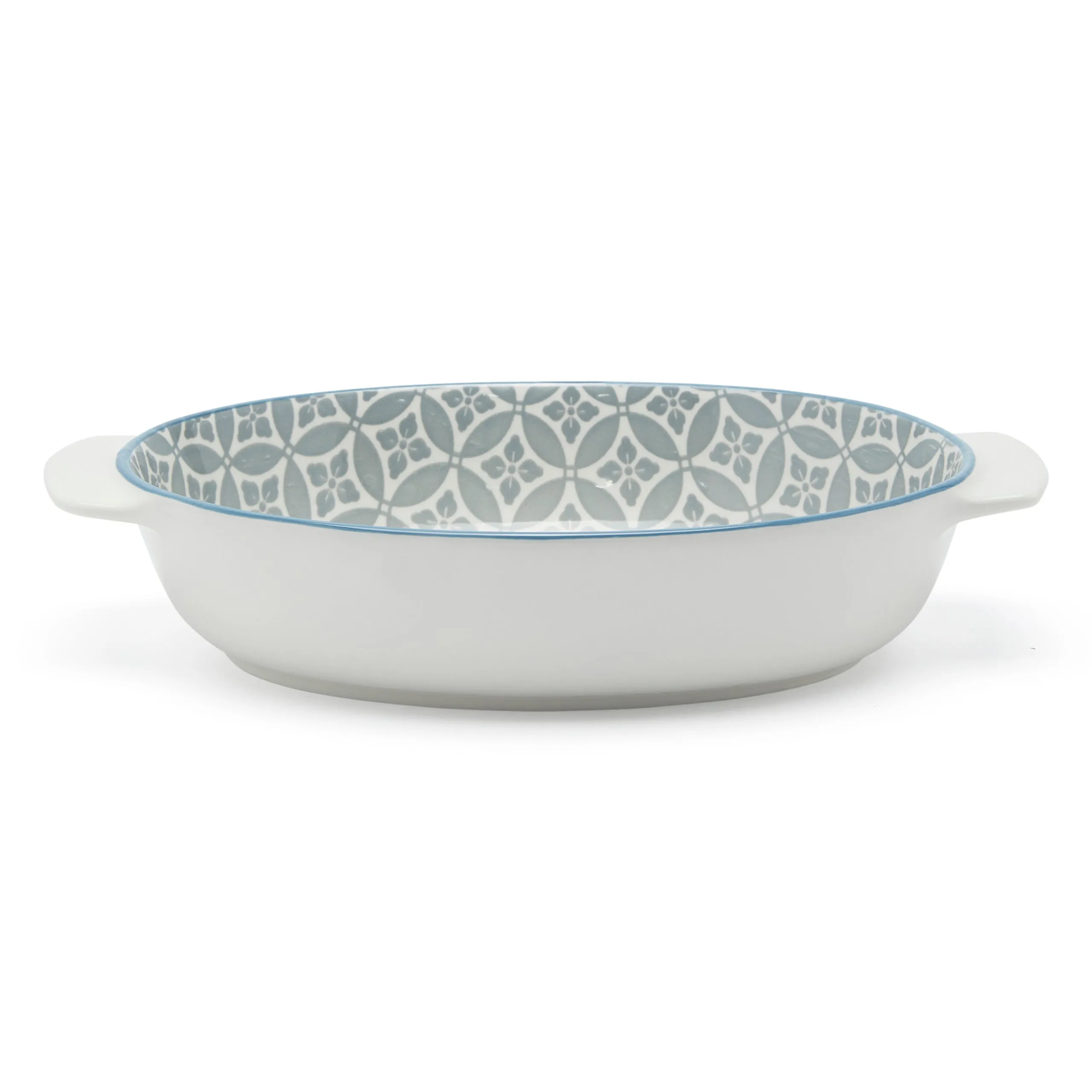 FLORAL MM SERVING DISH WITH HANDLE (GREY FLORAL)