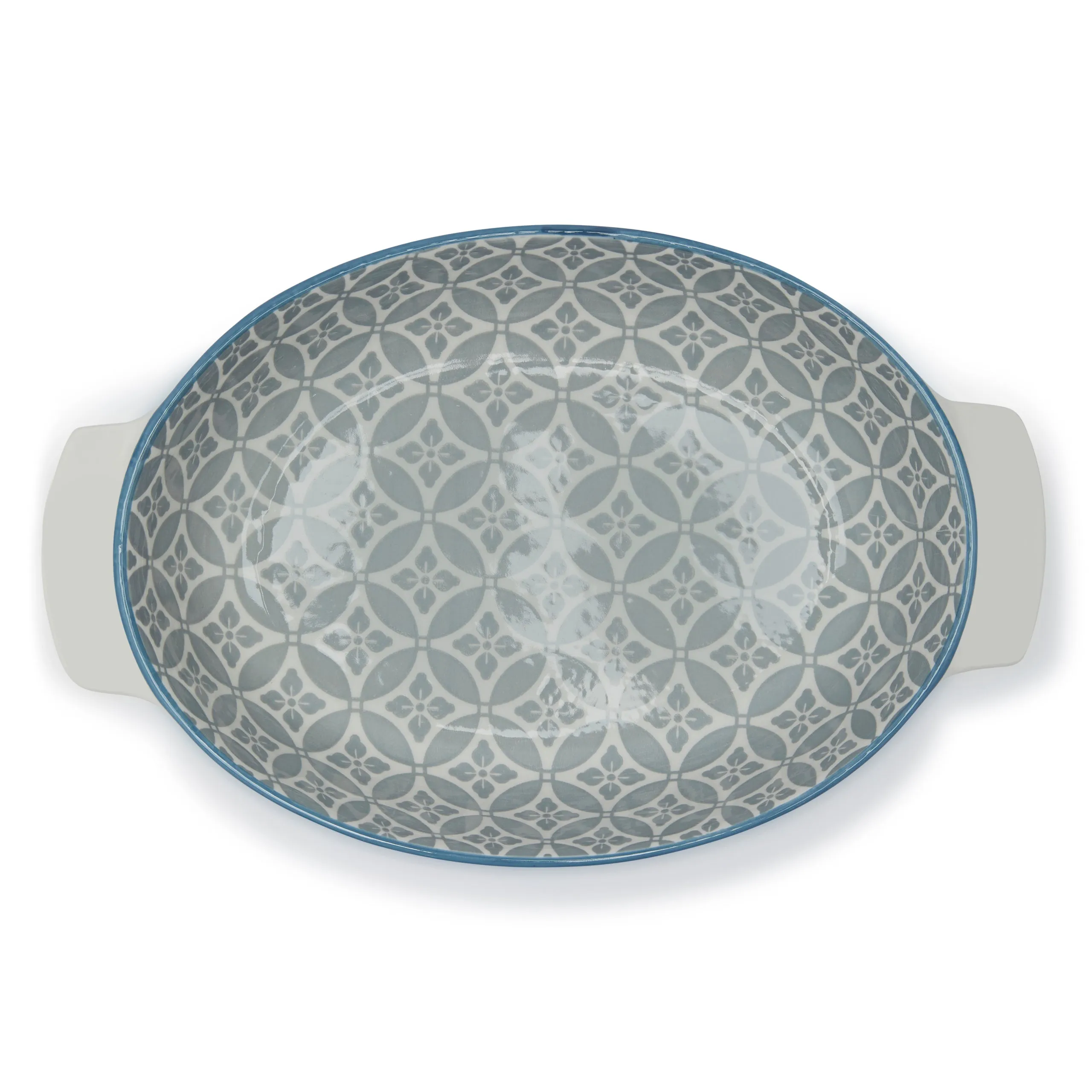 FLORAL MM SERVING DISH WITH HANDLE (GREY FLORAL)