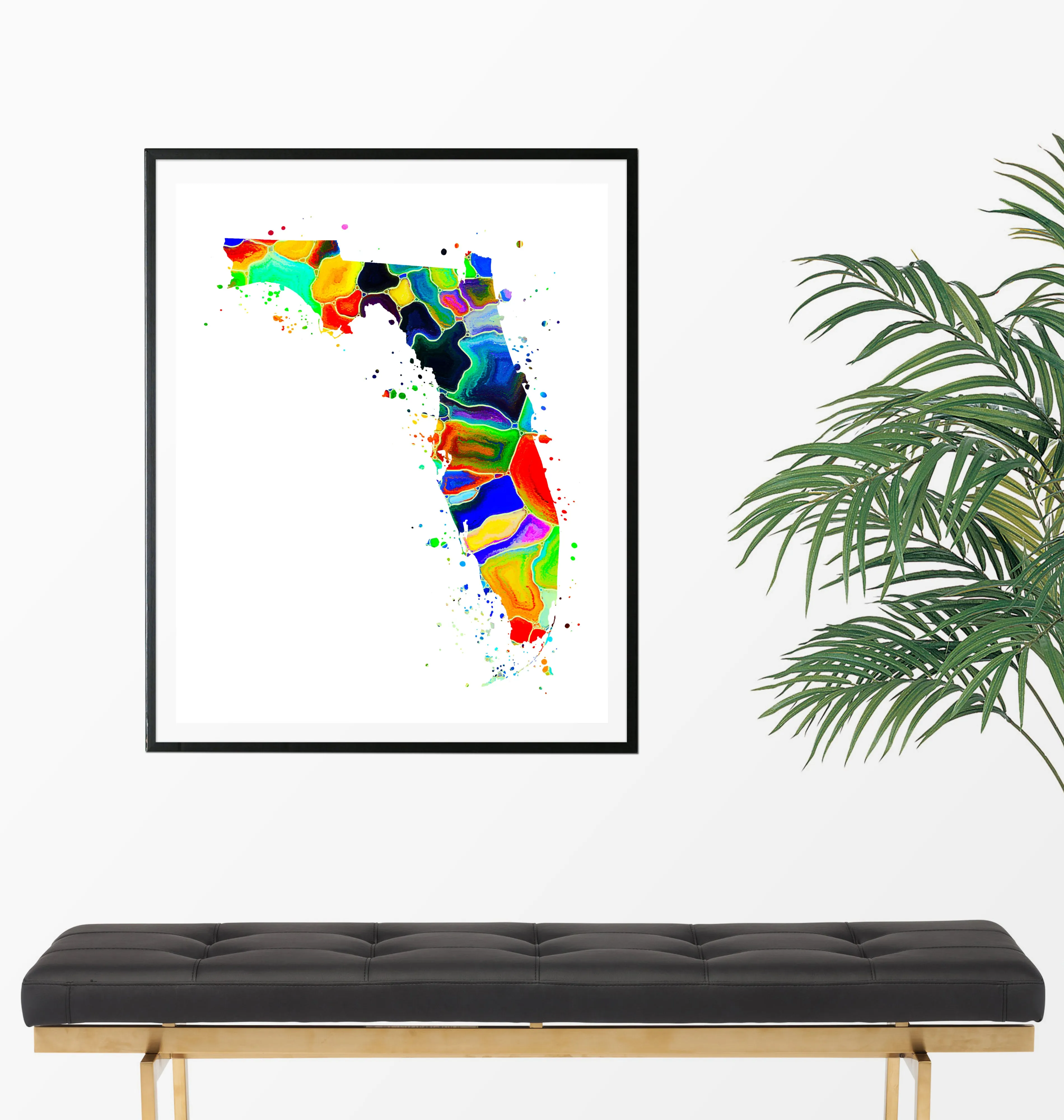 Florida Map Watercolor Art Print - Unframed