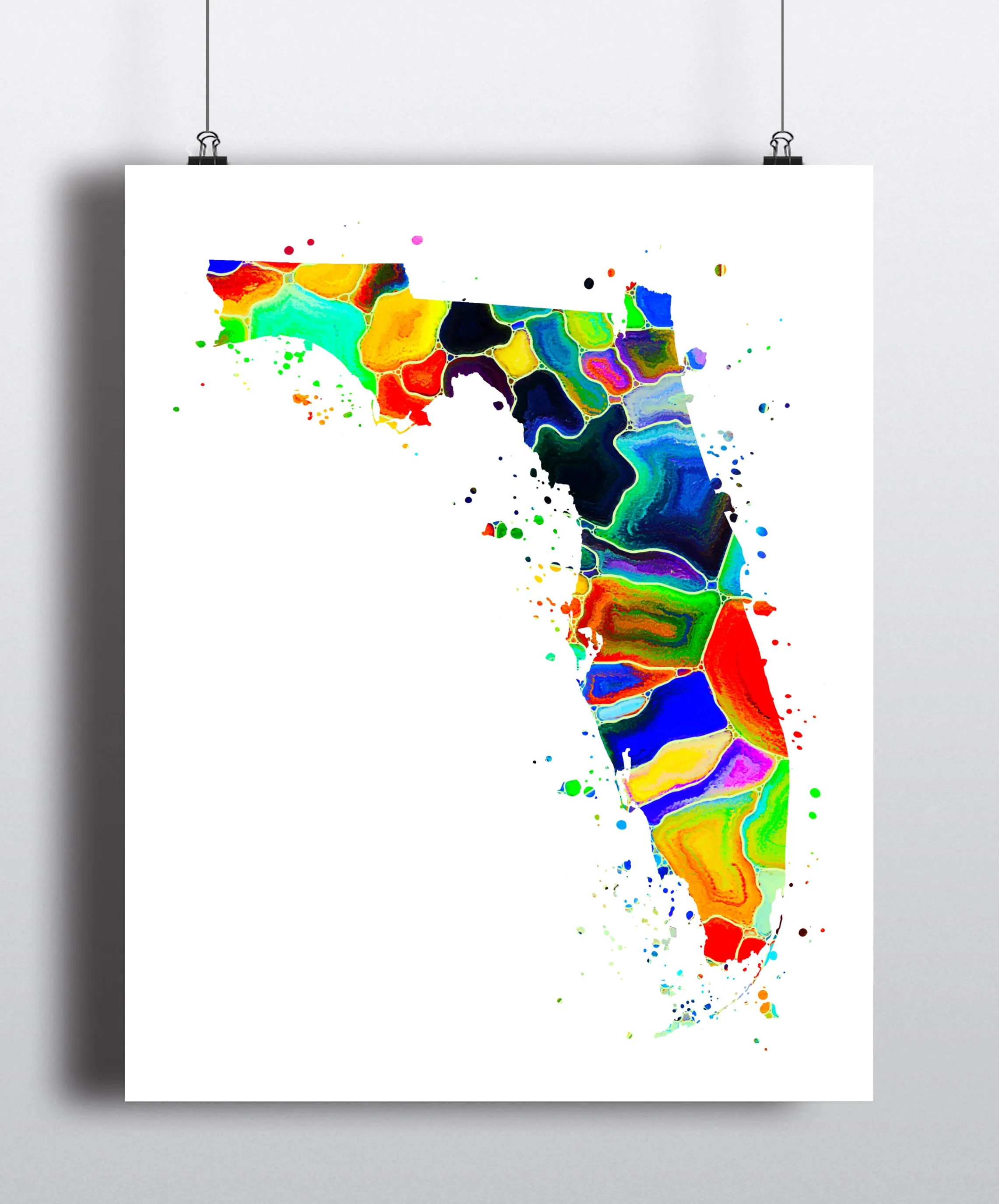 Florida Map Watercolor Art Print - Unframed