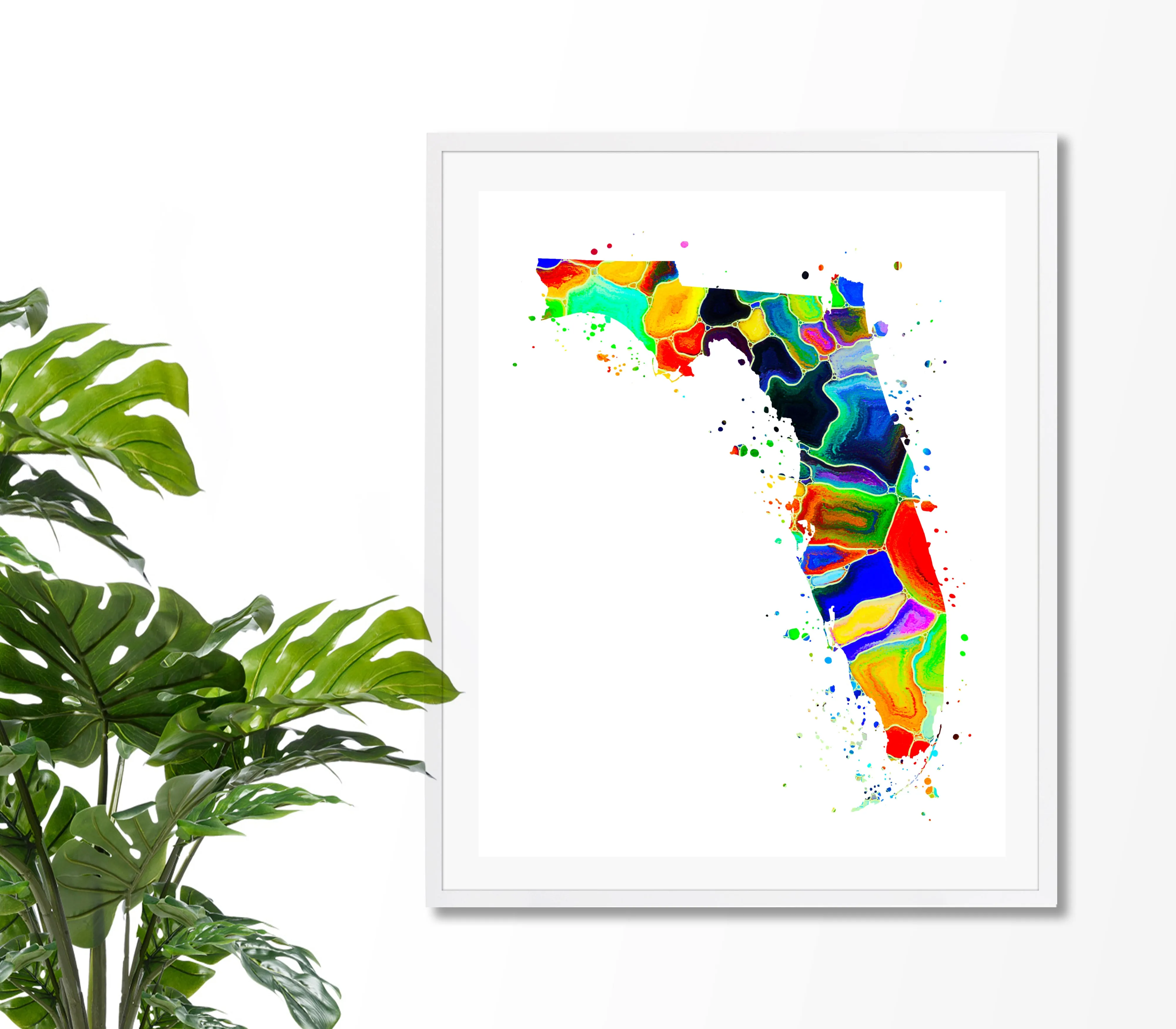 Florida Map Watercolor Art Print - Unframed