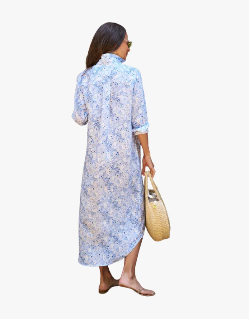 Frank & Eileen Rory Maxi Shirtdress in Blue Floral (Italian Classic Linen)