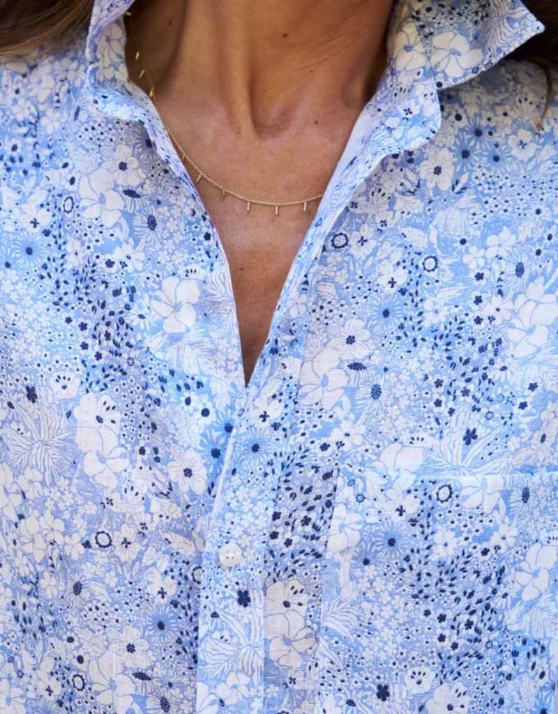 Frank & Eileen Rory Maxi Shirtdress in Blue Floral (Italian Classic Linen)