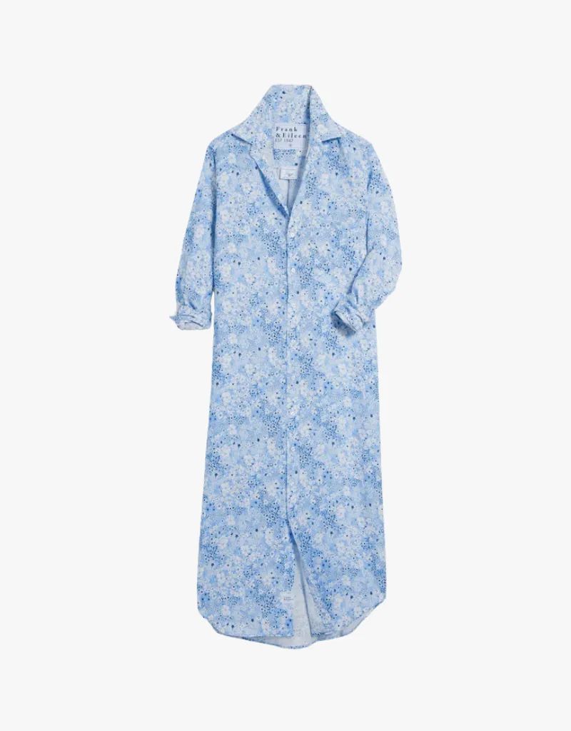Frank & Eileen Rory Maxi Shirtdress in Blue Floral (Italian Classic Linen)