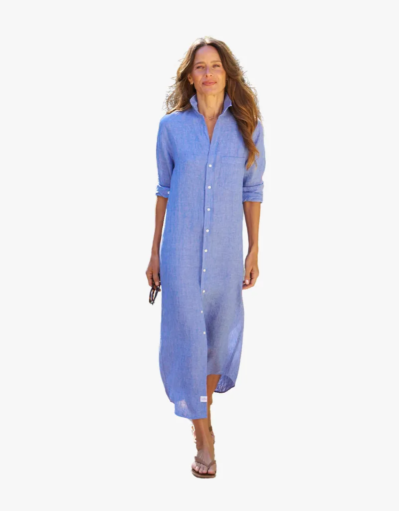 Frank & Eileen Rory Maxi Shirtdress in Classic Blue (Italian Classic Linen)