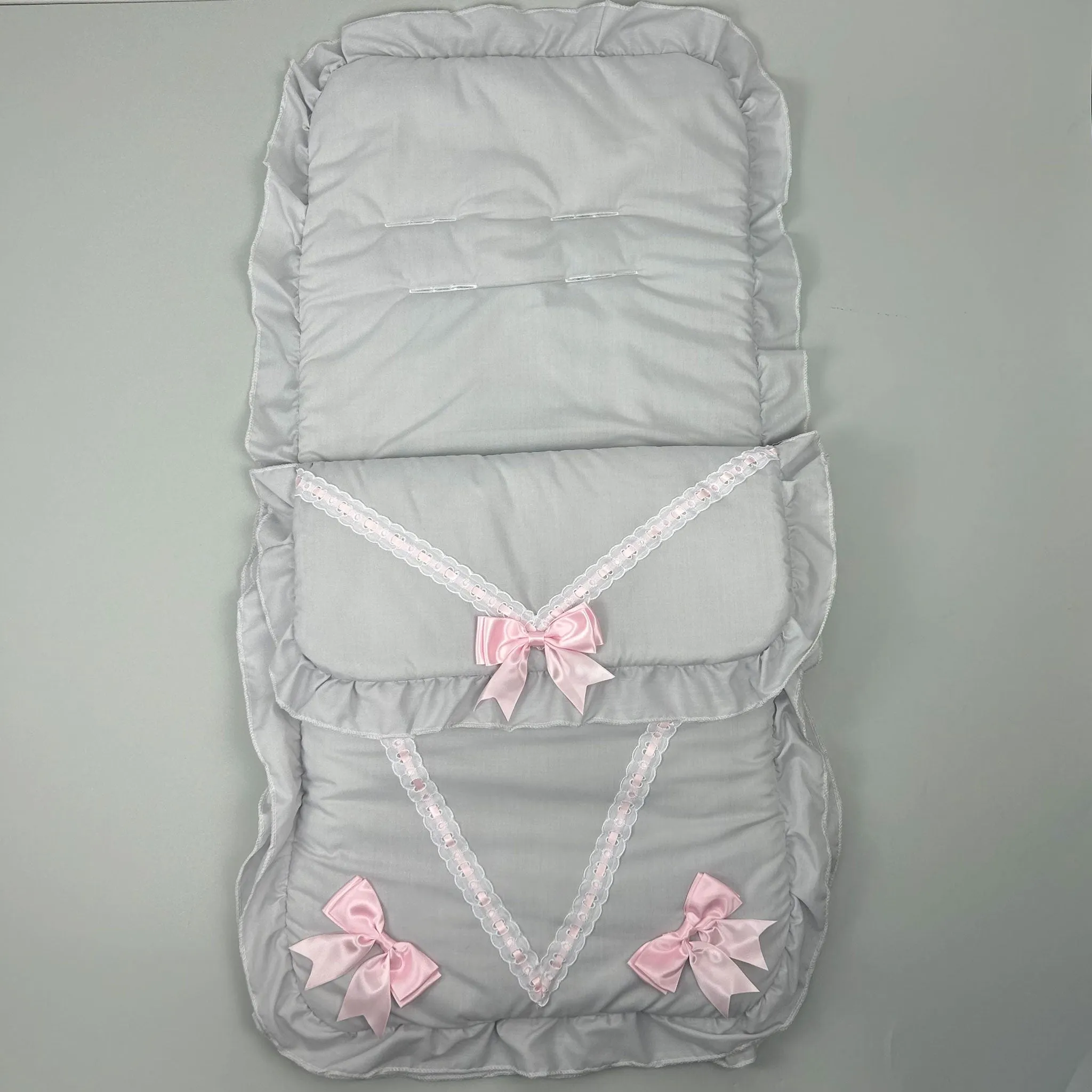 Grey Cosy Toes / Footmuff - With Pink Bows