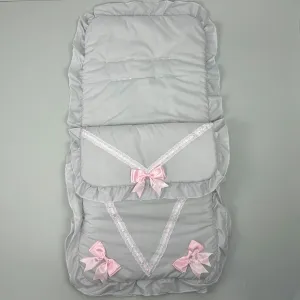 Grey Cosy Toes / Footmuff - With Pink Bows