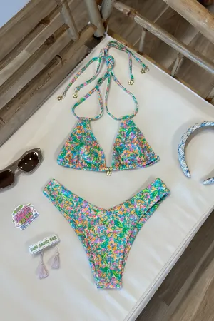 Halter Bralette Bikini Top in Spring Fling